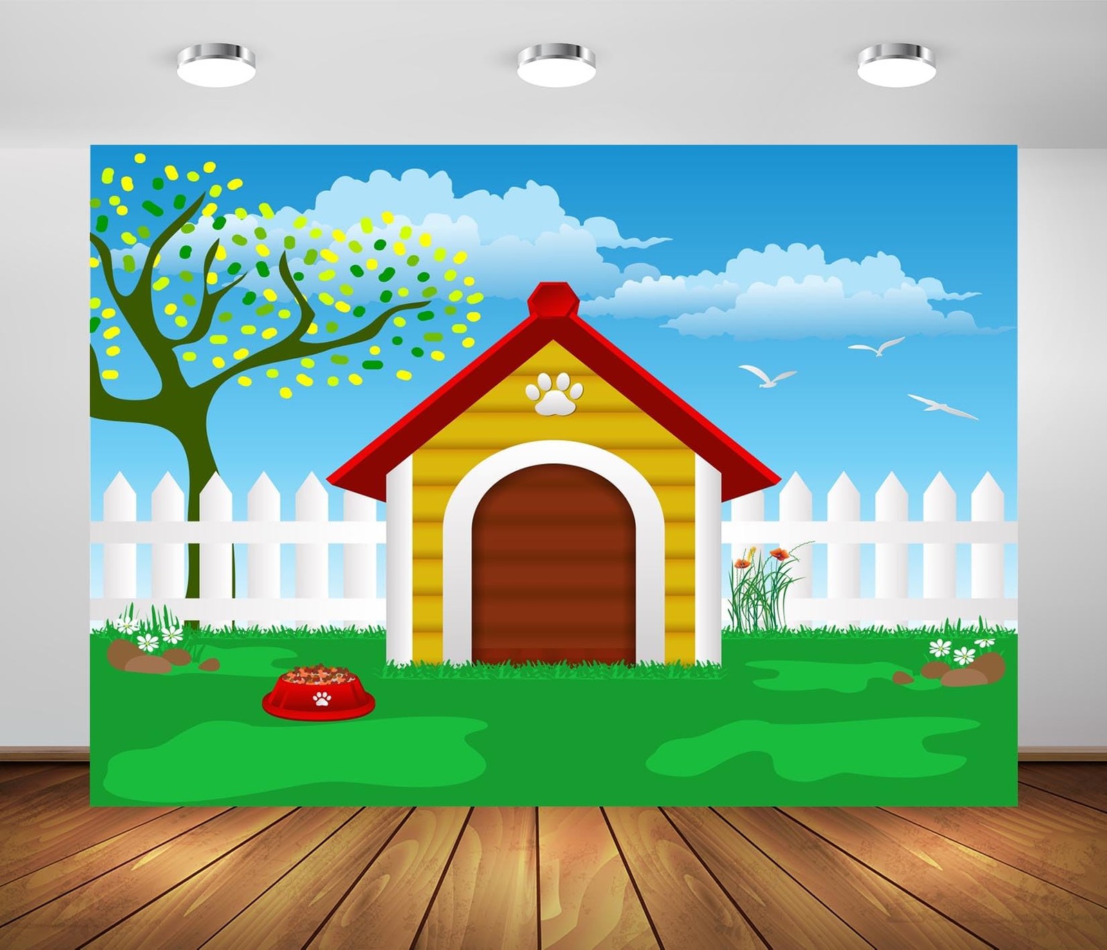 7x5ft Fabric Cartoon Pets House Backdrop Doghouse Puppy Dog Cat Party Decorat…