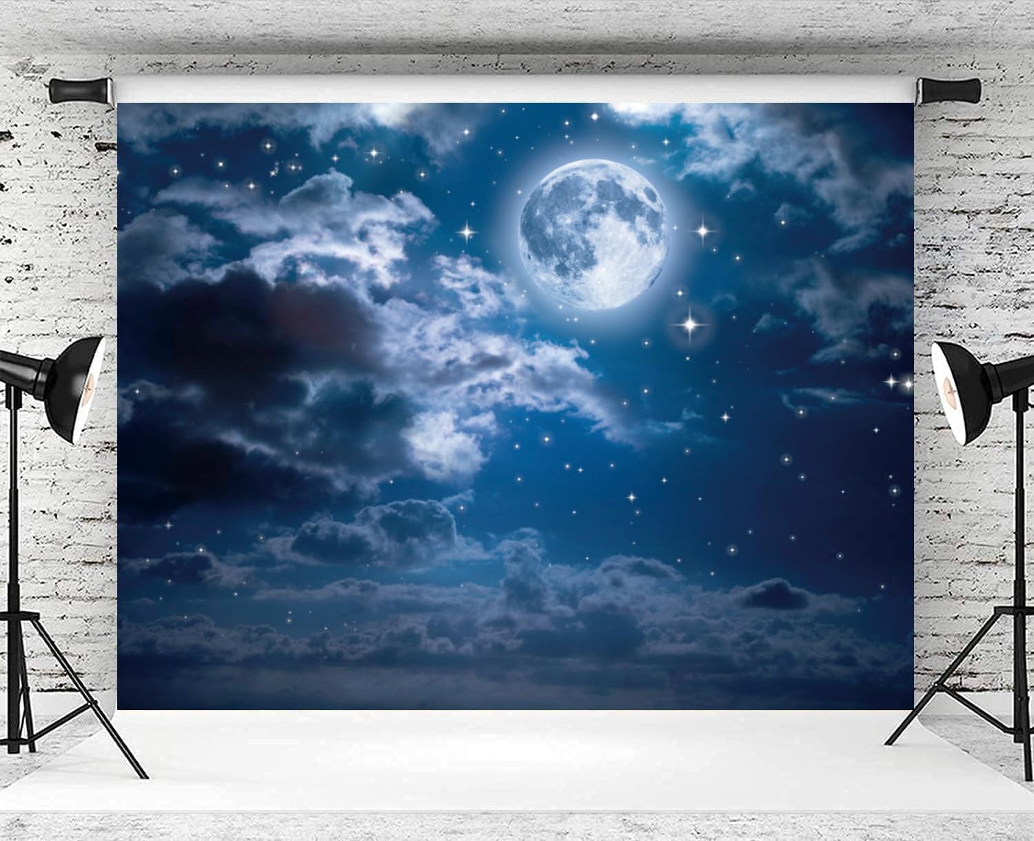 7x5ft Moon Backdrop Night Bright Full Moon Starry Sky Photography Background …