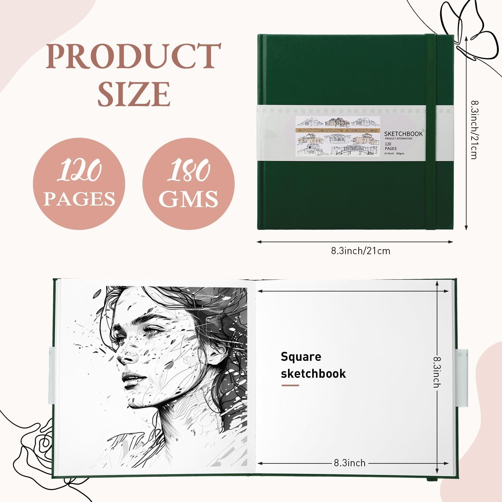 Moinchore Back to School Gifts Square Sketchbook 8 x 8 Inch Hardcover Art Sketch
