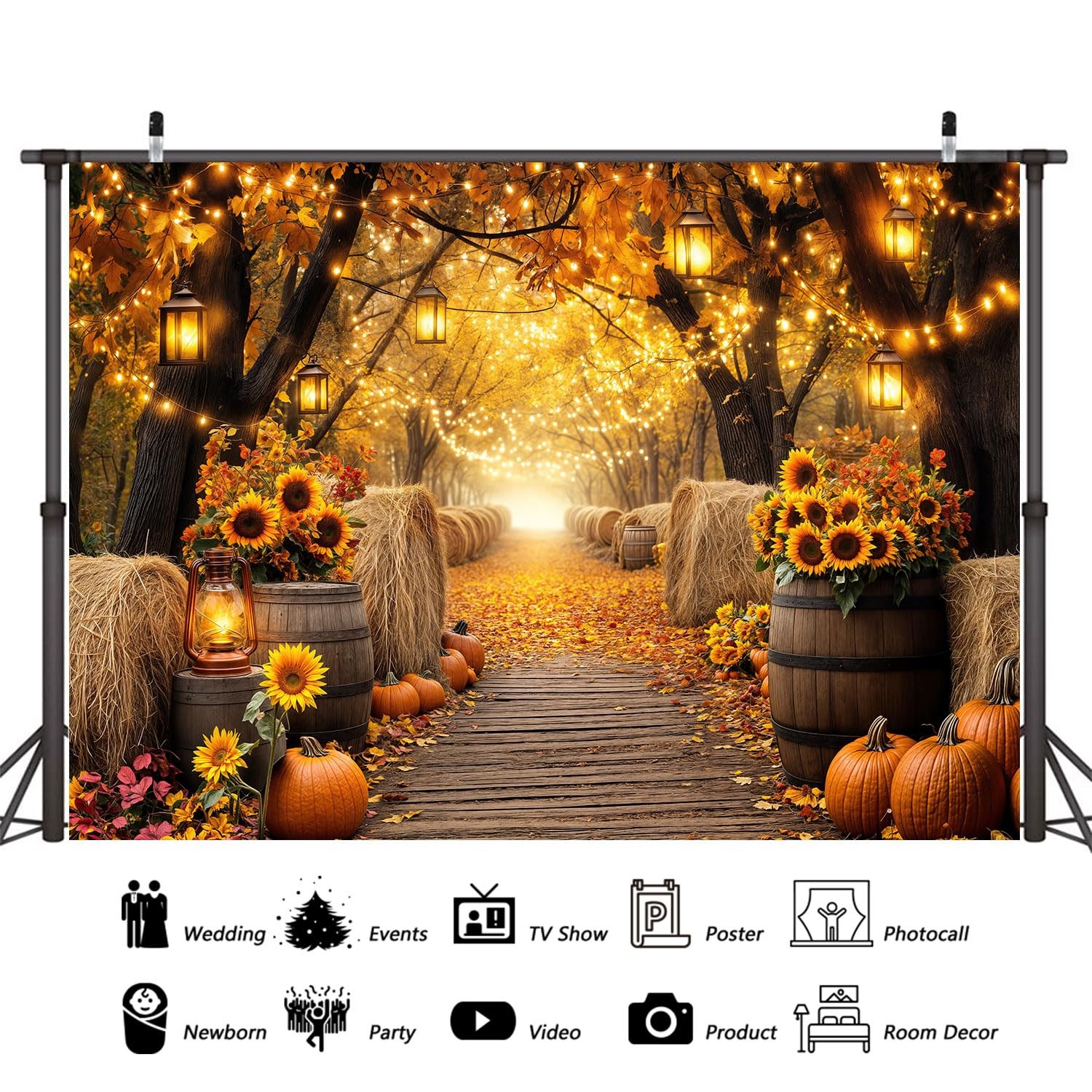 7x5FT Fall Photo Backdrop Autumn Forest Scenery Maple Leaves Farm Harvest