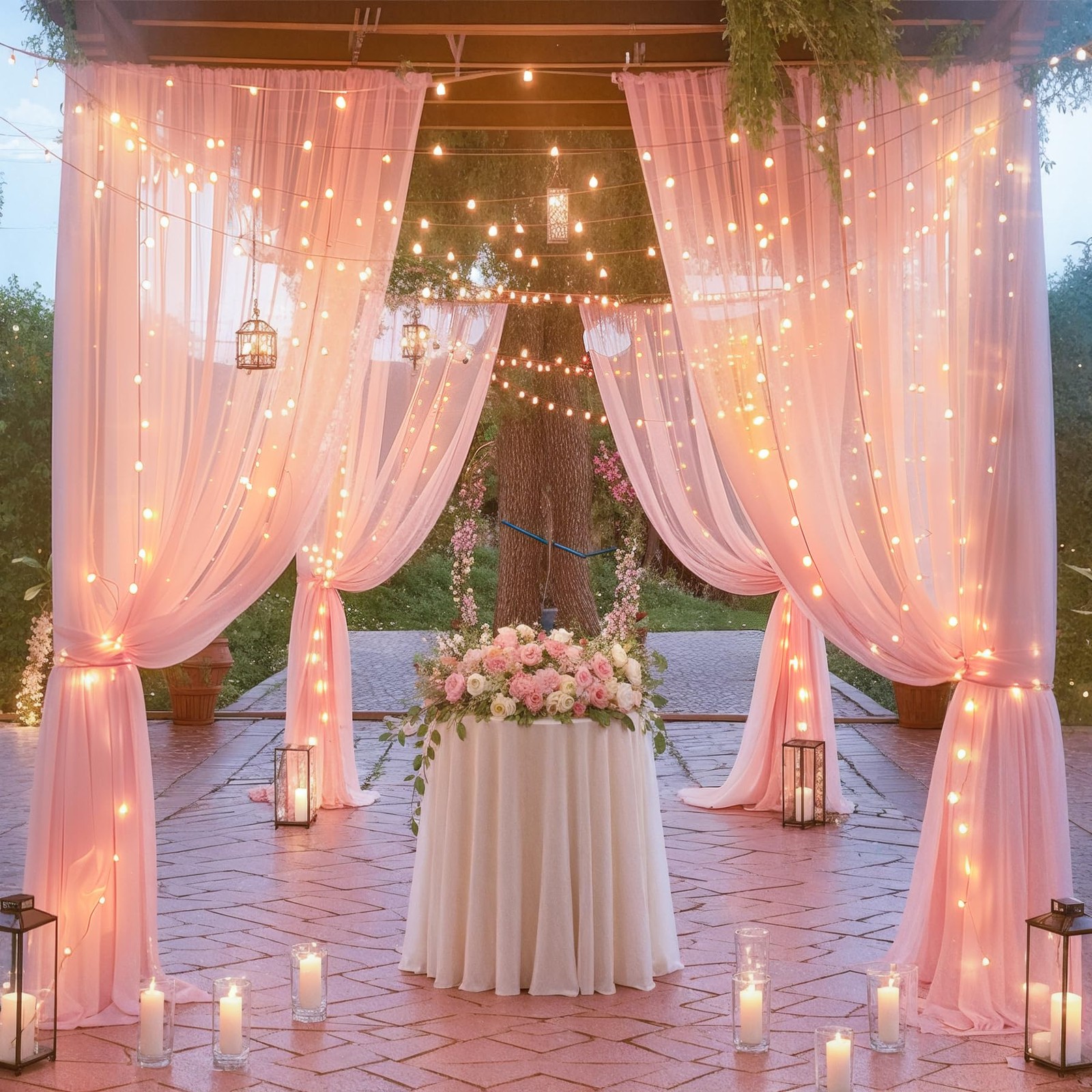 10x7FT Baby Pink Chiffon Backdrop Curtain Lights String Sheer Photo Decor