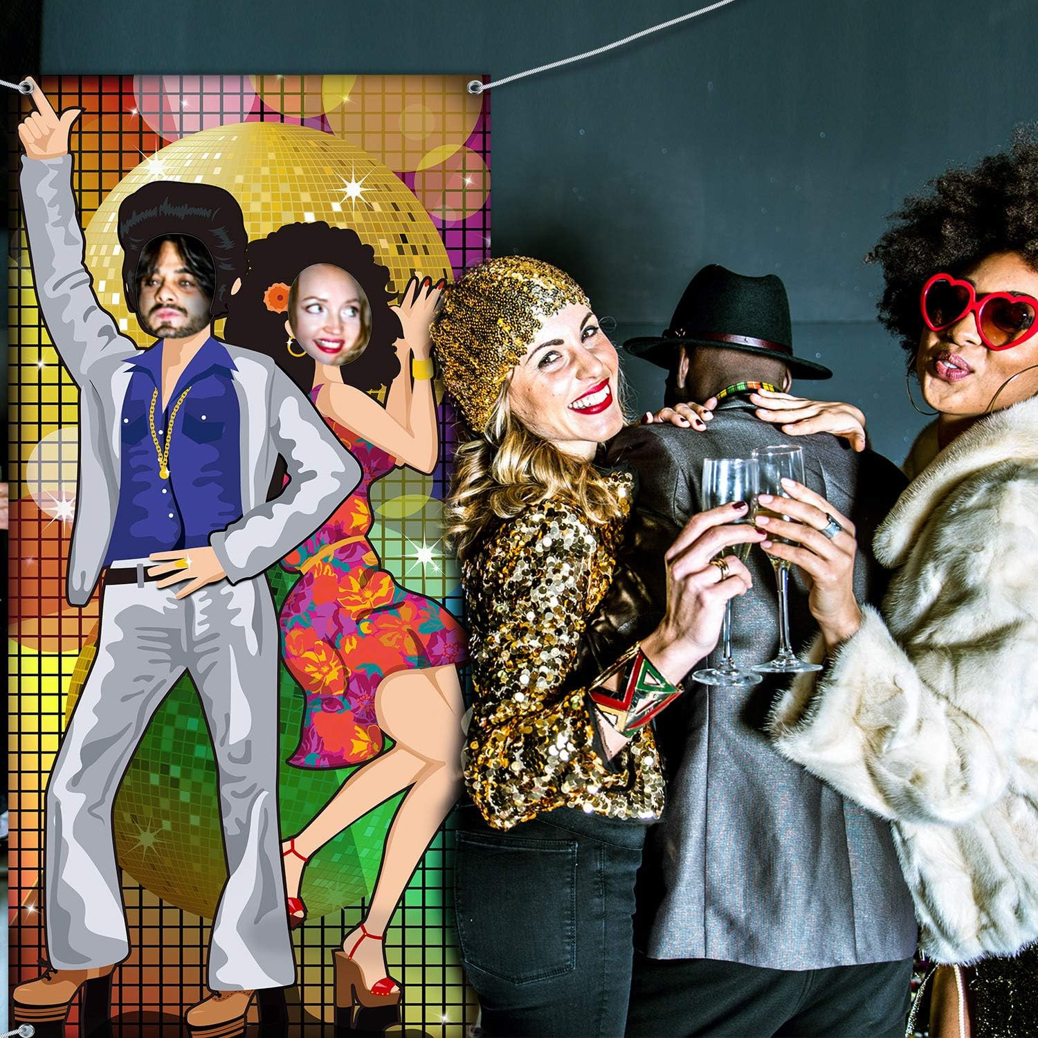 70s Disco Party Backdrop 6×3 Door Banner Hippie Dance Photo Prop with Rope Fun!!