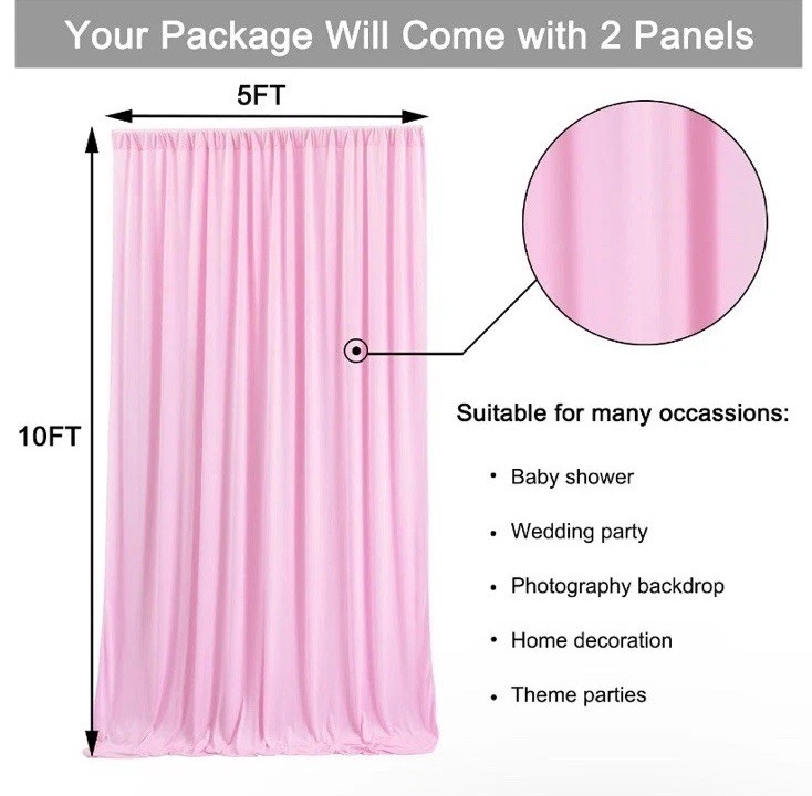 10×10 Pink Backdrop Curtain for Parties Wedding Wrinkle Free 5ftX10ft 2 Panels