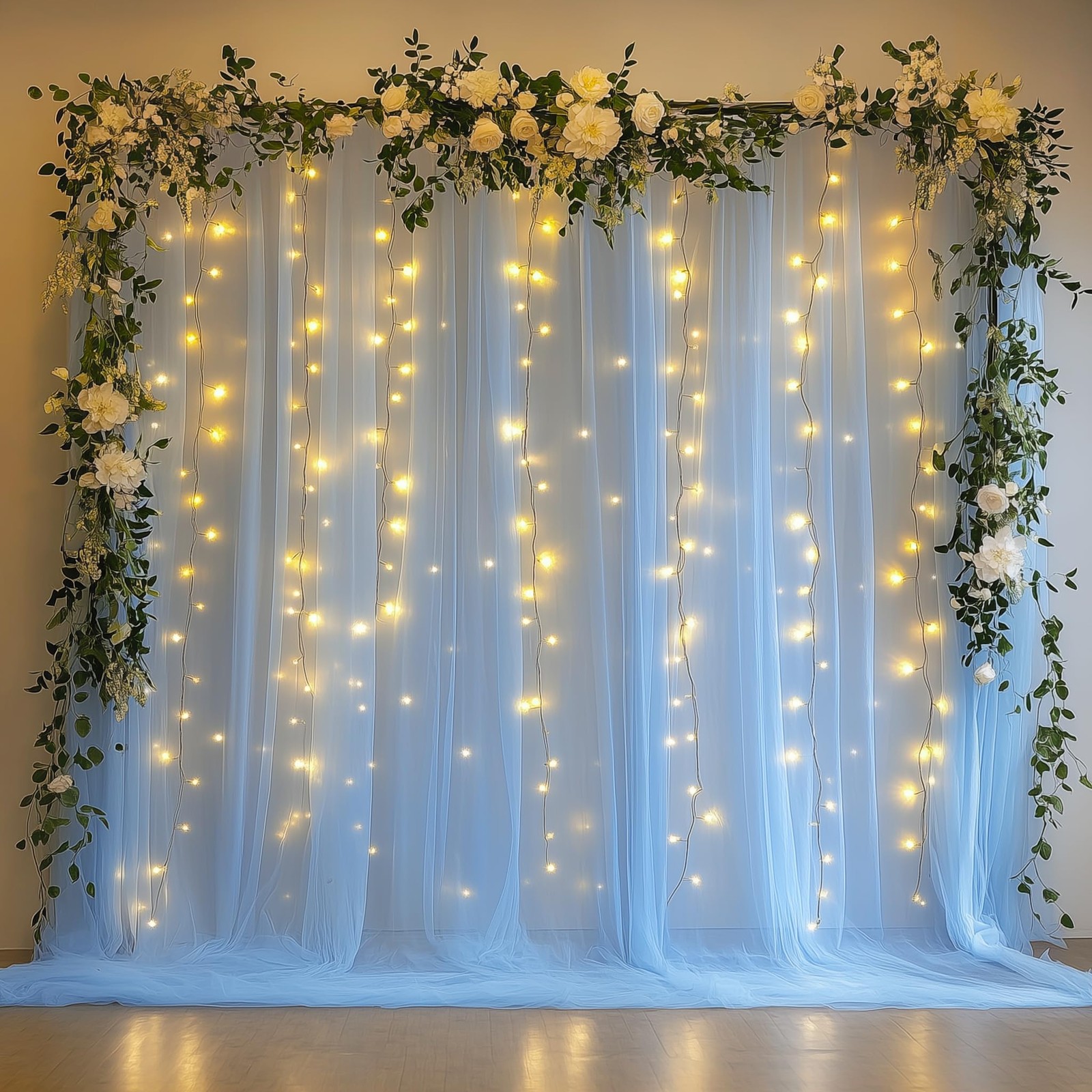 2 PCS Baby Blue Tulle Backdrop Curtain Light String 10×8 FT Sheer Panel 5×8