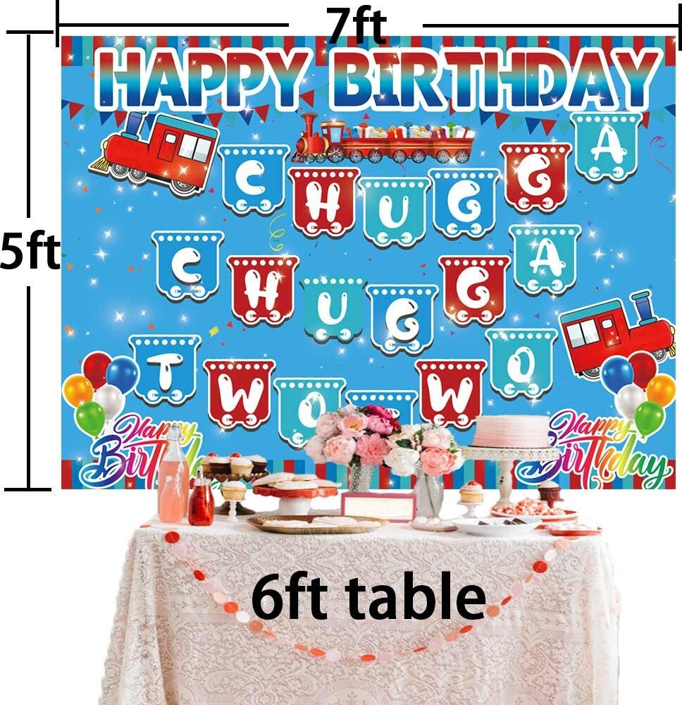 Happy 2nd Birthday Train Backdrop Banner Vinyl Party Supplies 7x5Ft