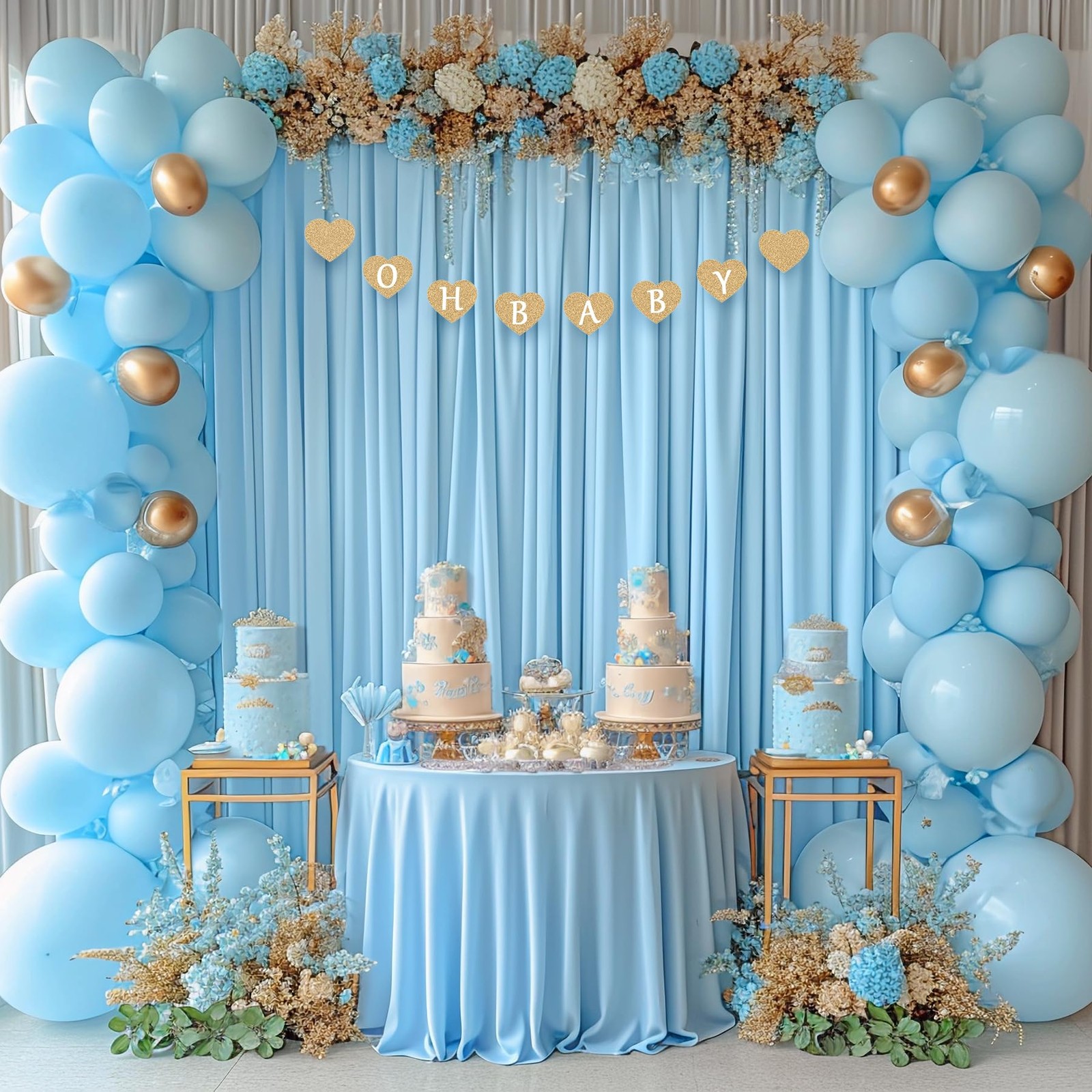 8x10FT Baby Blue Backdrop Curtains 2 Panels 4x10ft Wrinkle Free Drapes
