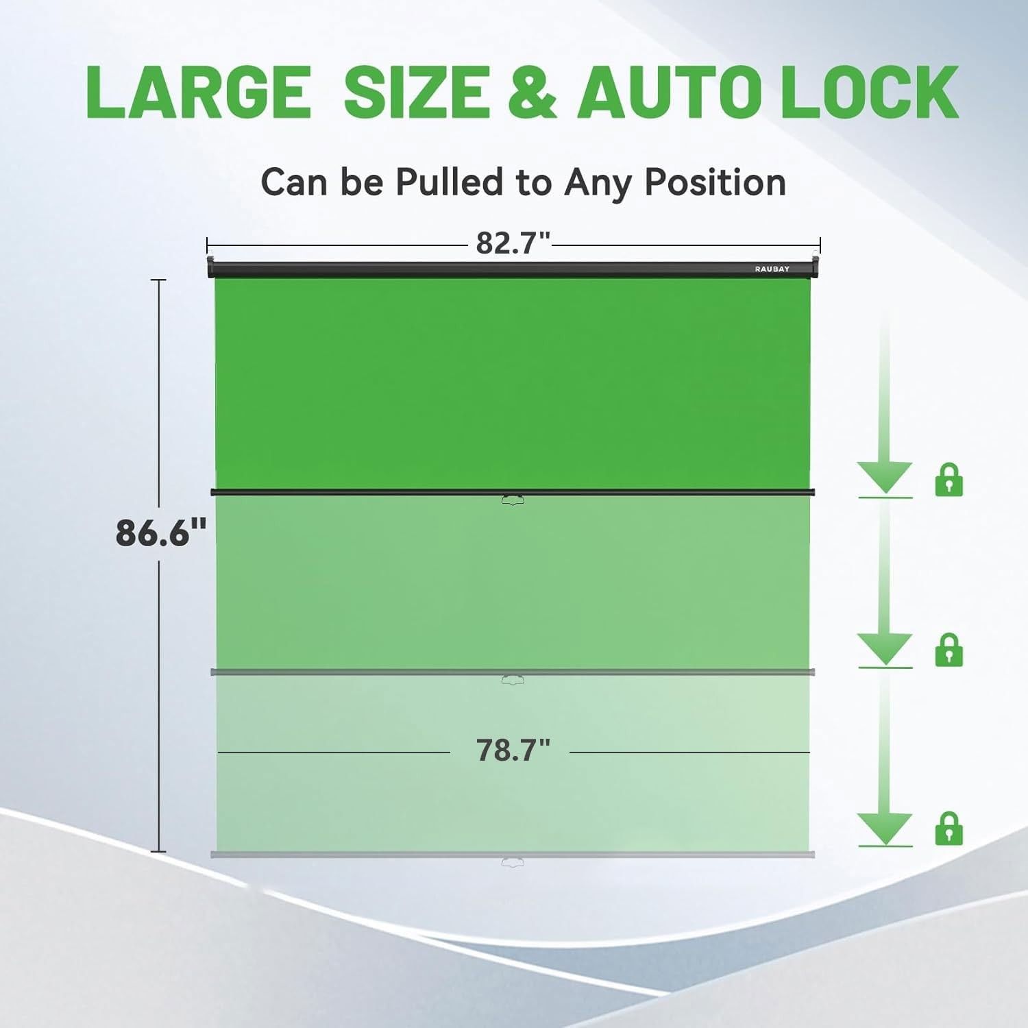 RAUBAY Retractable Pull Down Green Screen – 78.7″ Wider(78.7 x 86.6in),