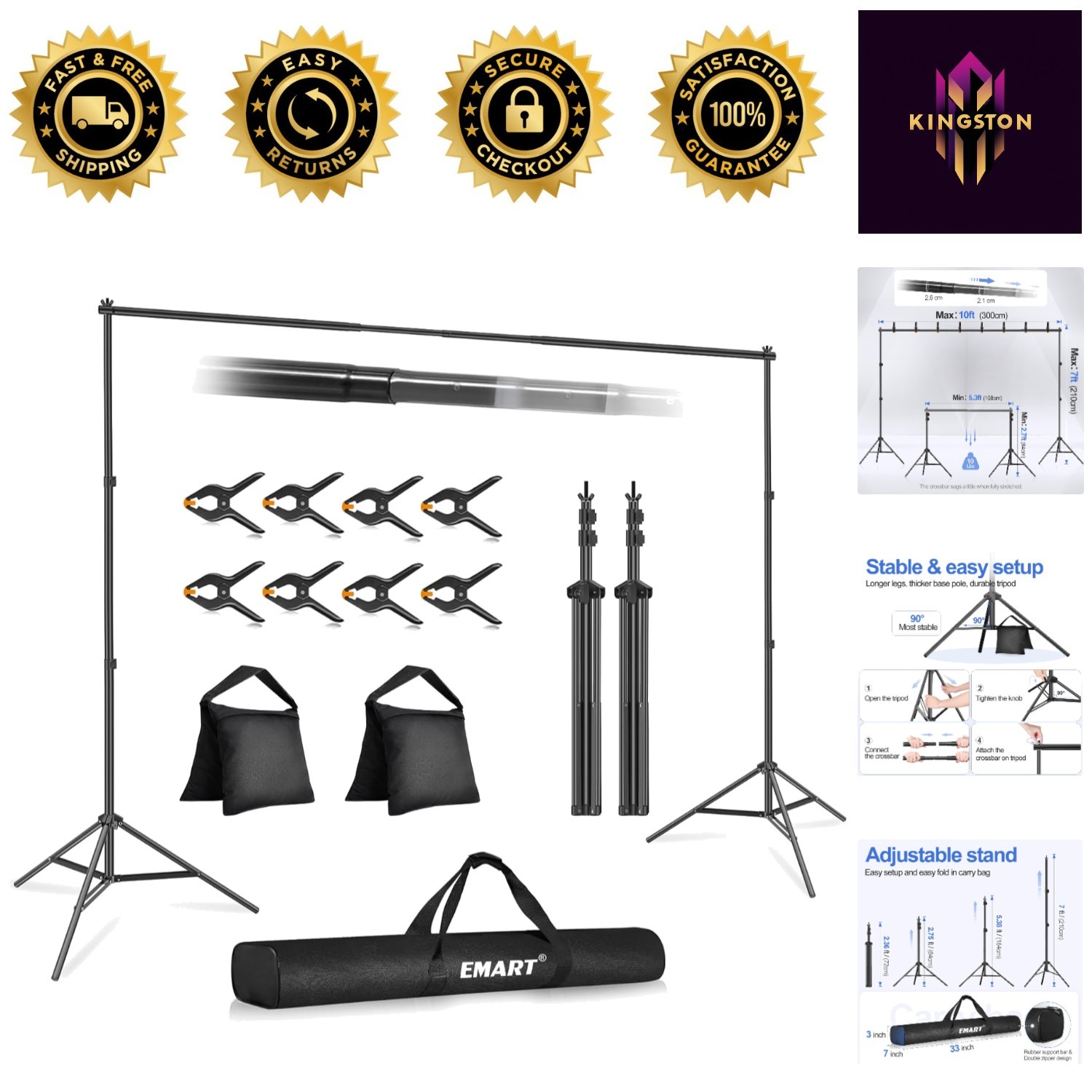 10x7ft Adjustable Backdrop Stand Support Kit – Perfect for Photography & Events