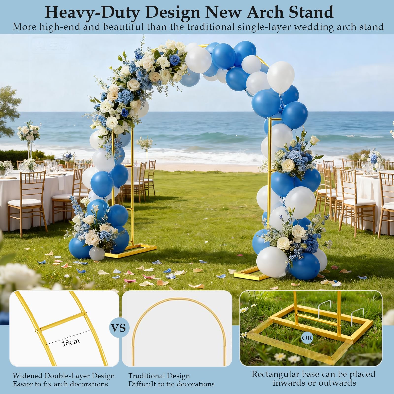 Arch Backdrop Stand,6.6FTx3.5FT Metal Pergola Arbors,Gold Garden Wide Arbors …