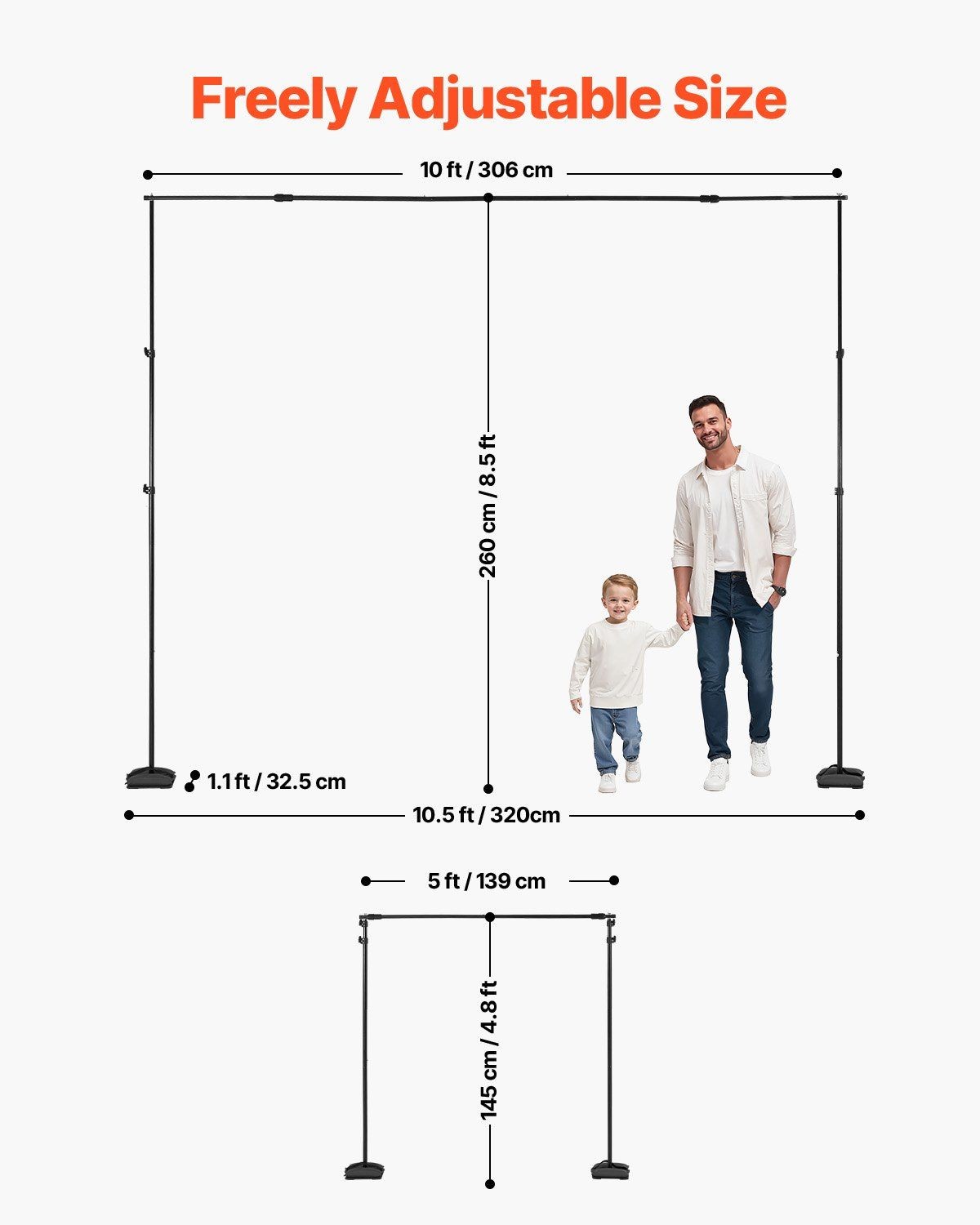 Backdrop Holder 8.5x10ft, 7 Crossbars, 10lb Load, With Sandbags & Clips