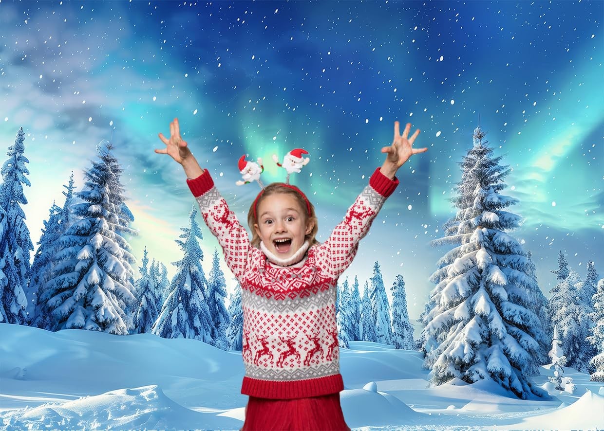 LYCGS 7x5ft Winter Wonderland Forest Photography Backdrop 7x5ft, Blue