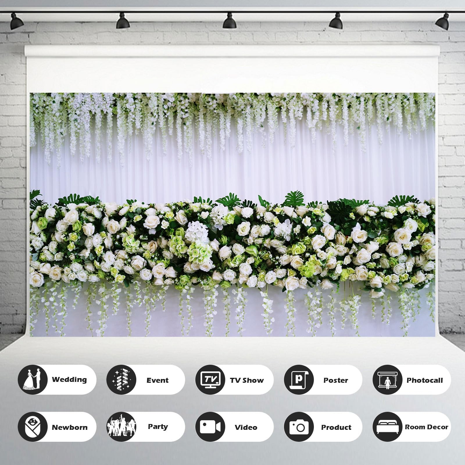 7x5FT Wedding Party Backdrop Art White Bouquet Flower Fabric Photo Background