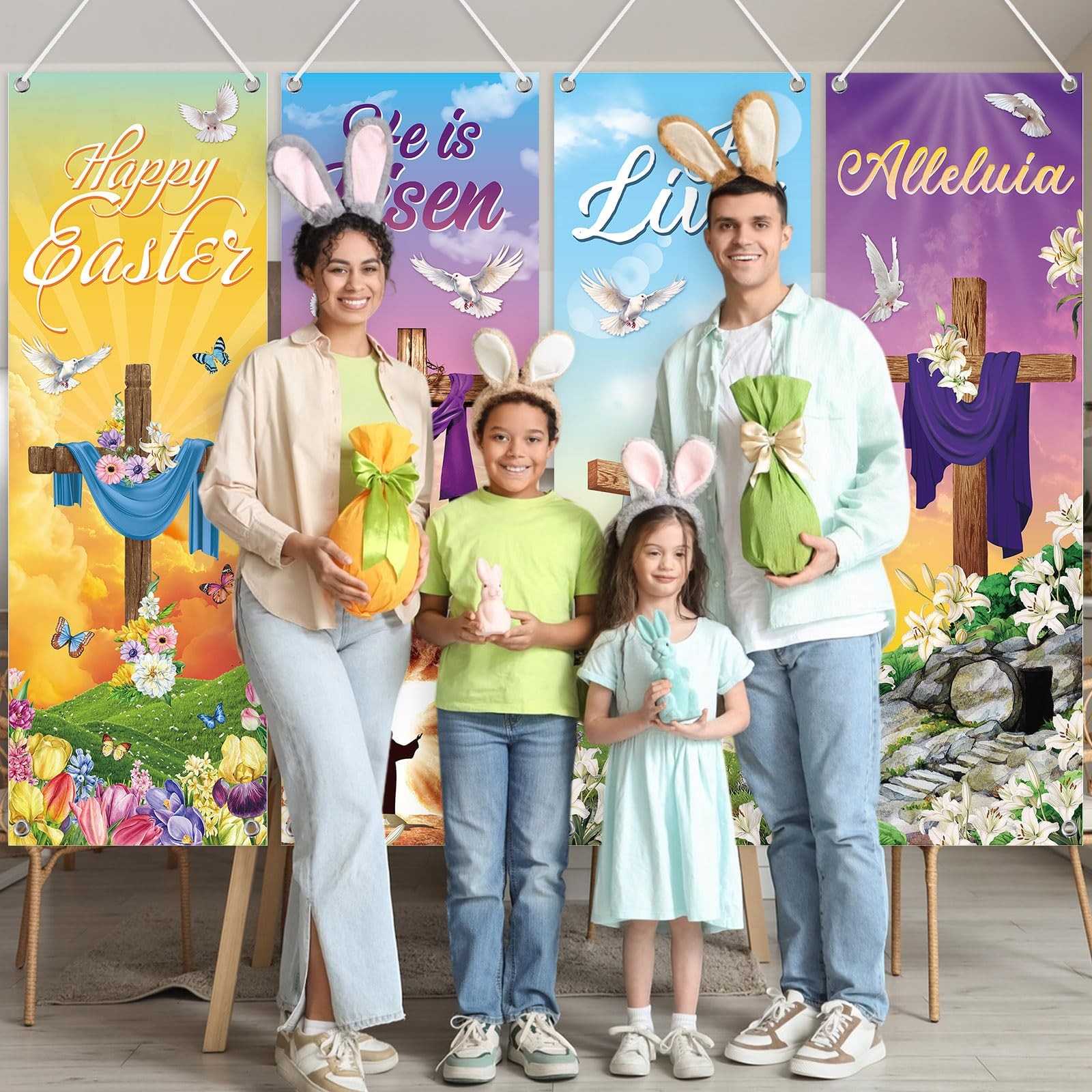 4 Pcs Easter Church Banners with Scripture Religious Worship Banner Christian…