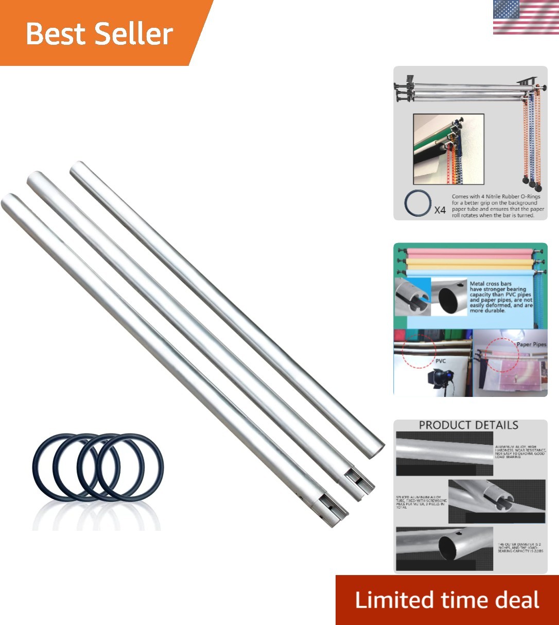 118″/3m Stainless Metal Tube Crossbar for Studio Backdrop Wall Mount System -…