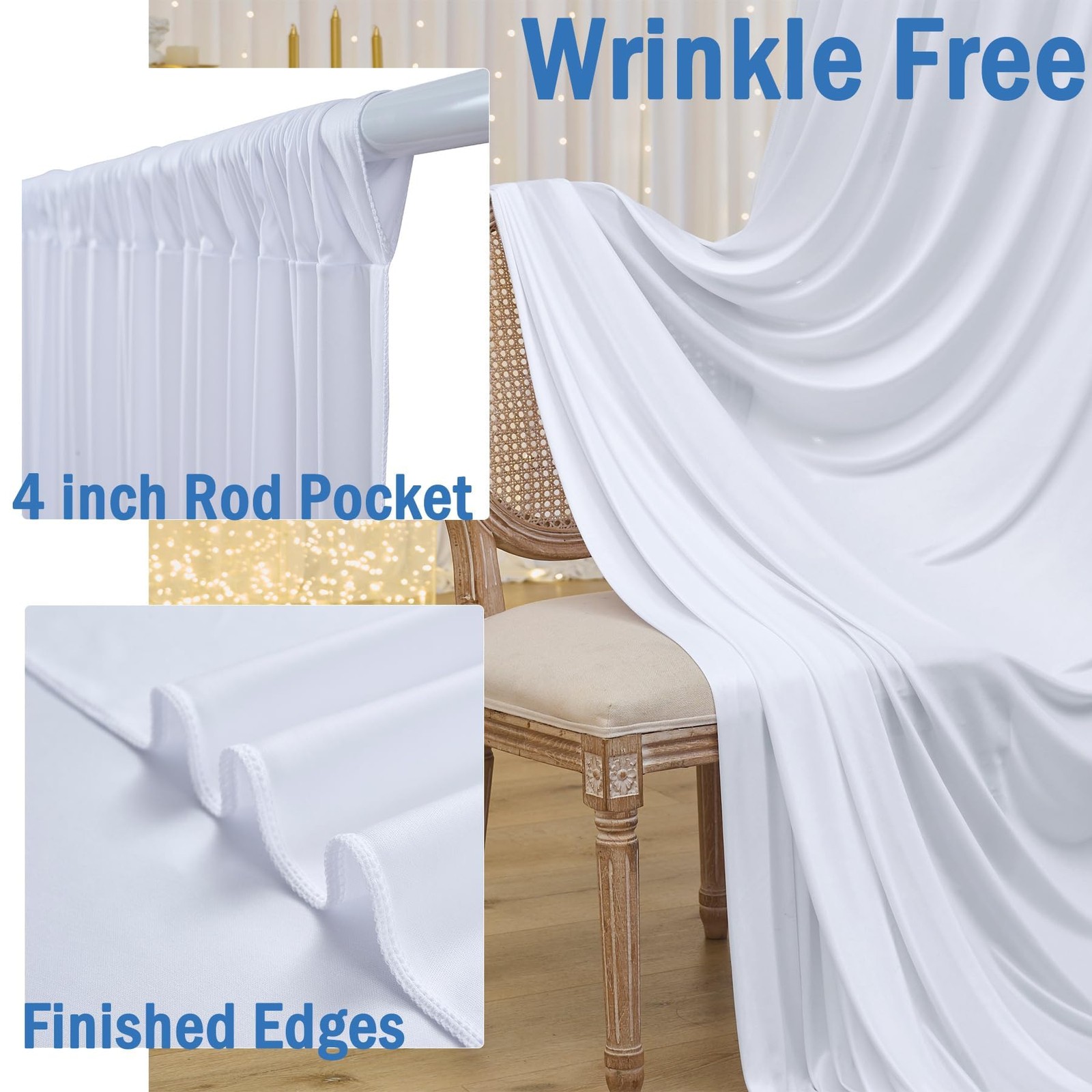 2 PCS 10×14 FT White Backdrop Curtains Wrinkle Free Photo Background Wedding