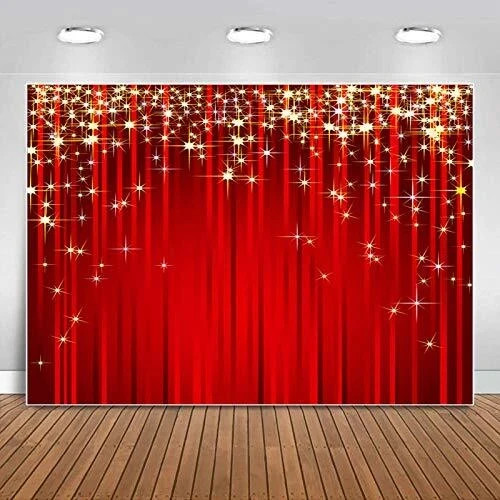 7x5ft Gold Starry Red Photography Backdrop Glitter Golden Star Stripes Backgr…