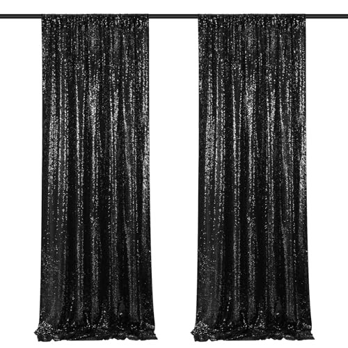 Backdrop Curtains for Parties 2 Panels 2ftx8ft Sequin 2 pcs-2ftx8ft Black