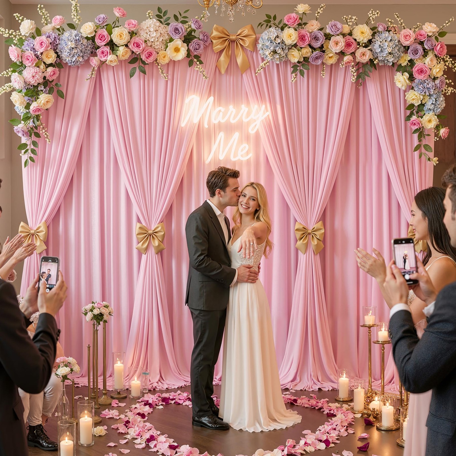 50ftx12ft Wrinkle Free Pink Backdrop Curtain, 5′(W) x 12′(H), 10 panels,