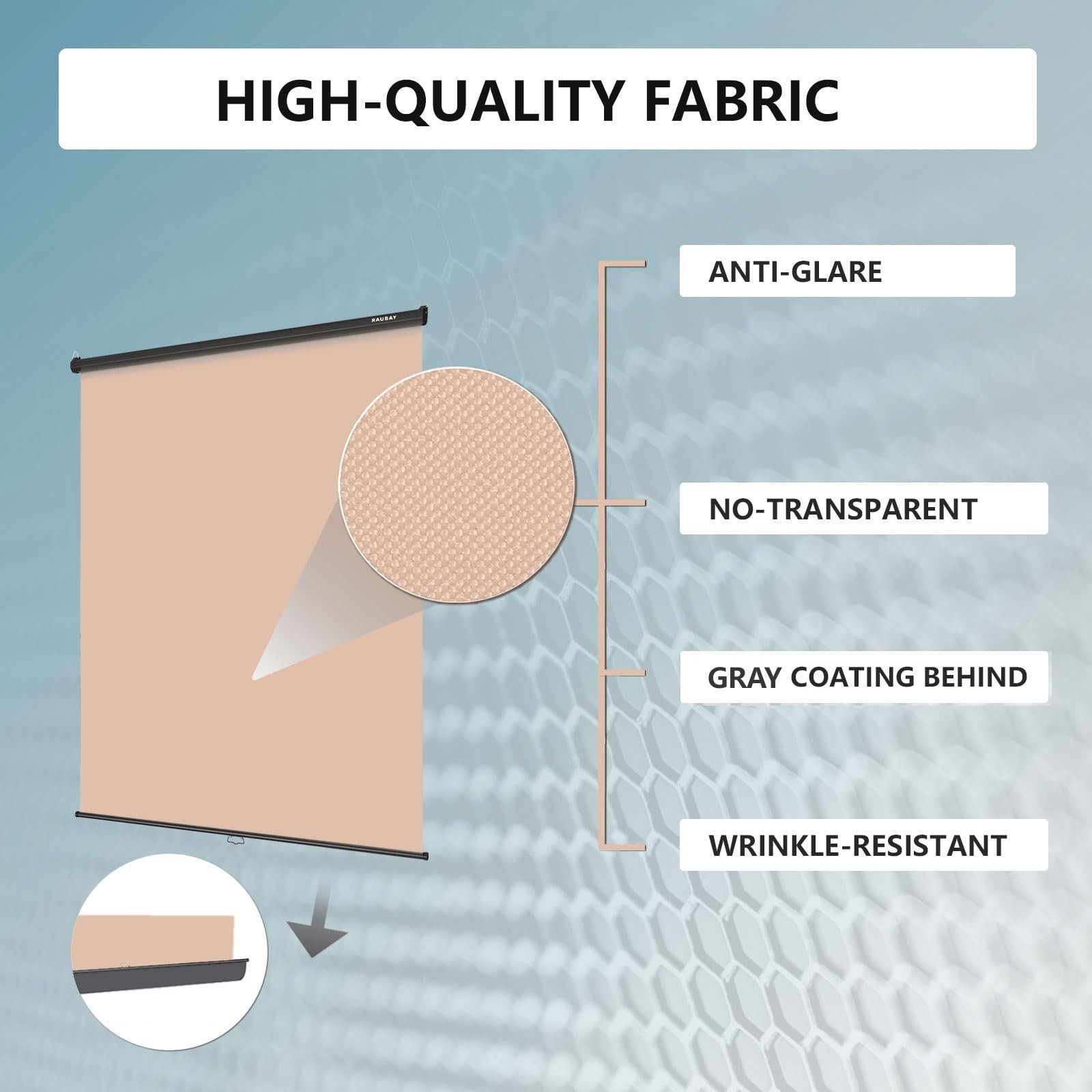 59.8” x 86.6” Retractable Beige Backdrop Screen – Collapsible Wall-Mount for Vid