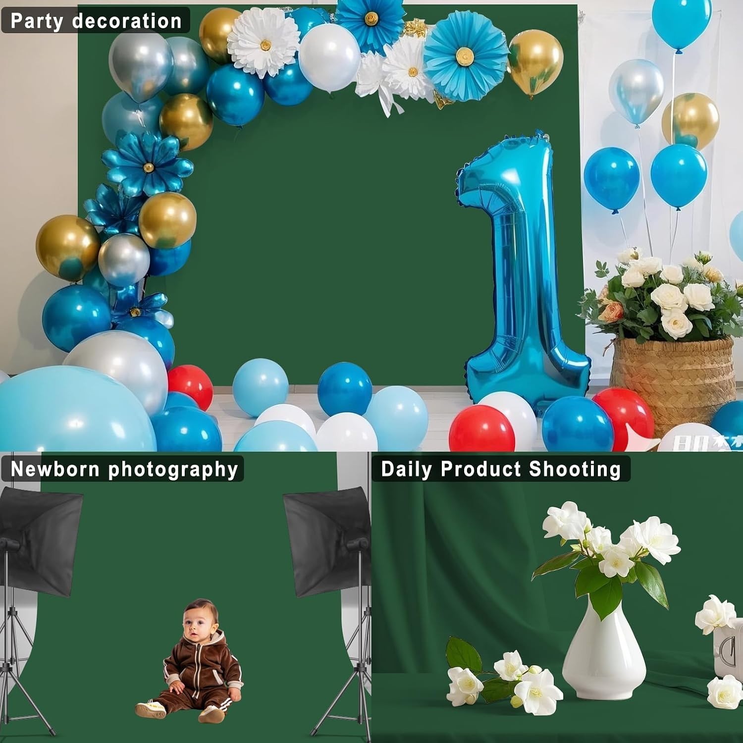 Elegant 5×7 FT Dark Green Backdrop for Professional Photoshoots & Live Streams