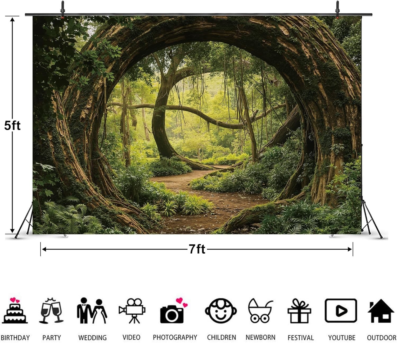 Tropical Jungle Trees Photography Backdrop 7Wx5H Feet – Enchanting Nature Scene