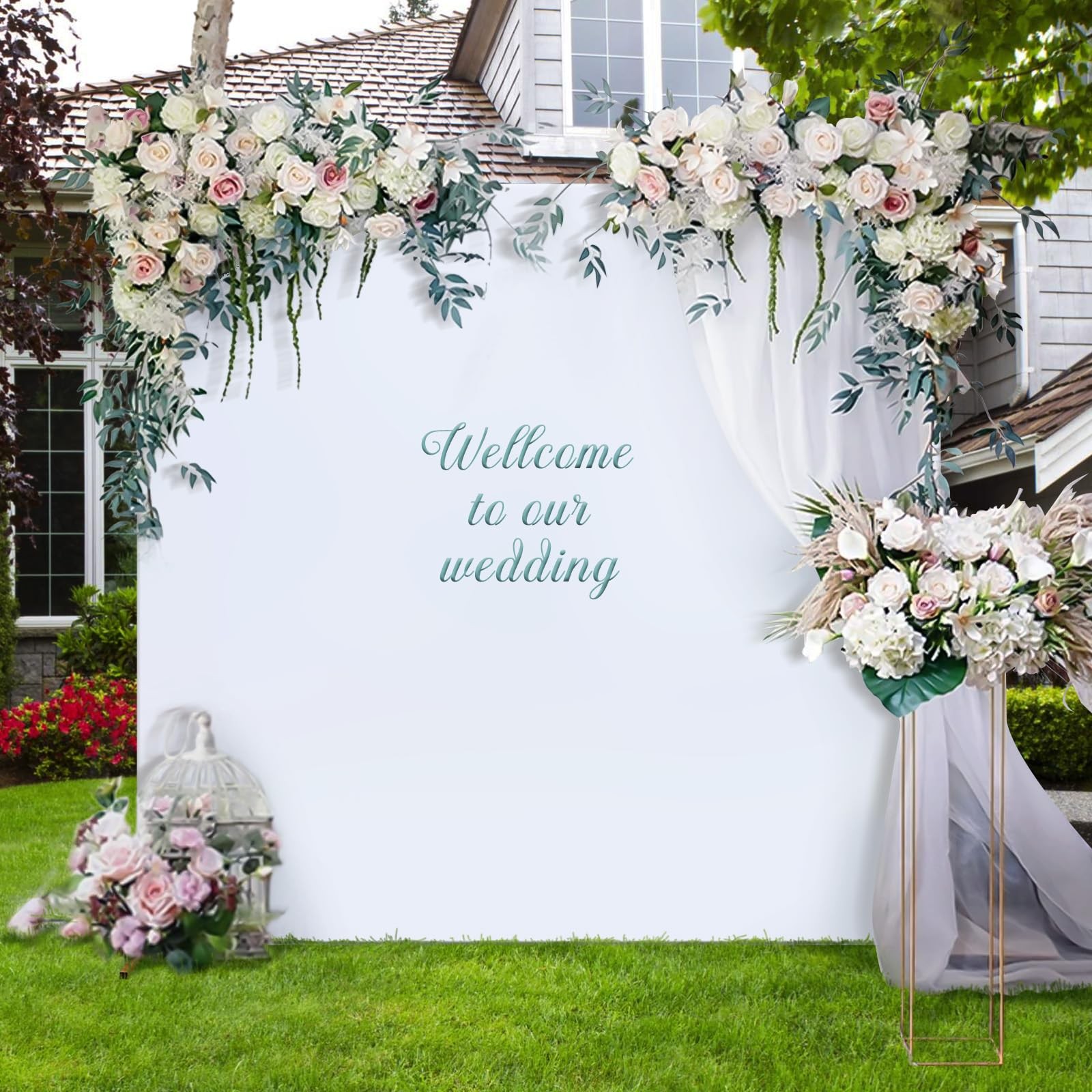 Wedding Arch Cover 6.6×6.6FT, Square Backdrop Cover Spandex Fitted Arch Cover…
