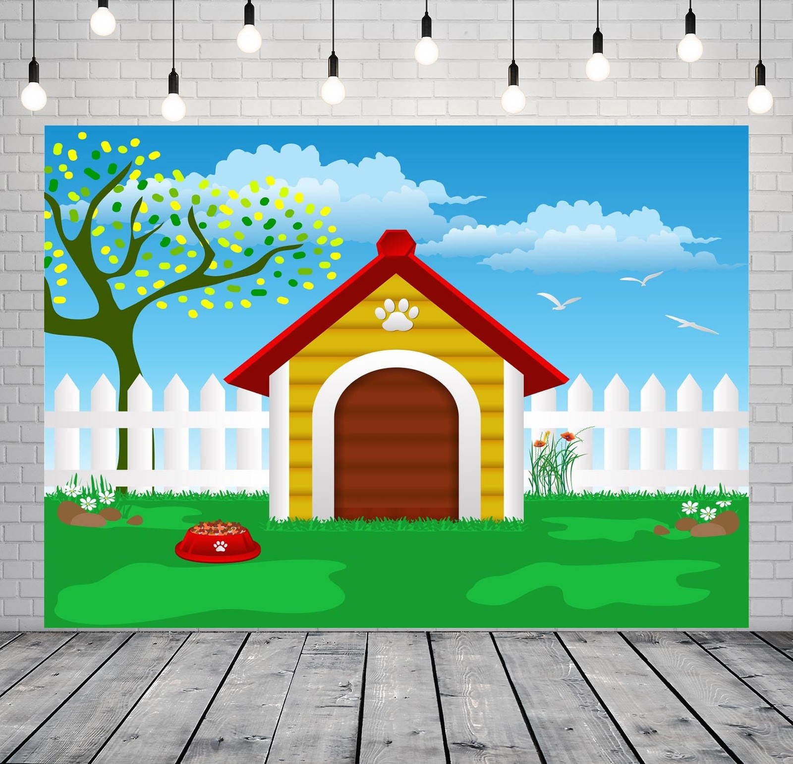 7x5ft Fabric Cartoon Pets House Backdrop Doghouse Puppy Dog Cat Party Decorat…