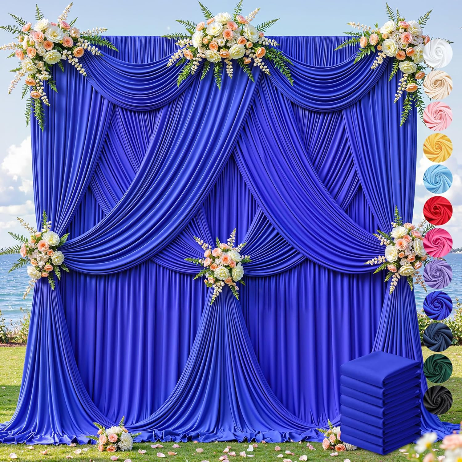 40Ft×12Ft Royal Blue Backdrop Curtain for Wedding Parties, Wrinkle Free Polyeste