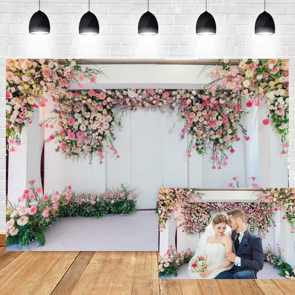 7x5ft Floral Wall Backdrop Pink Rose Flowers Wedding Ceremony Photo Art