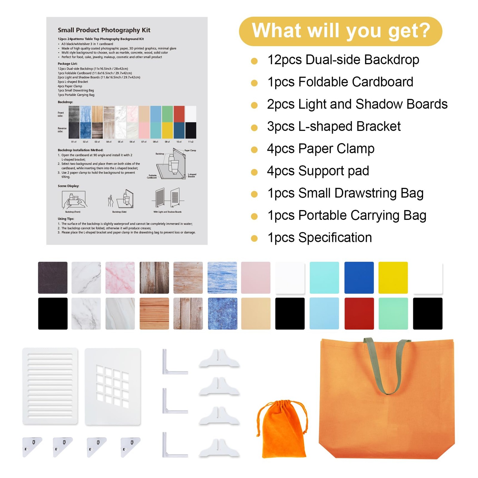 12 PCS Product Photography Backdrops Kit Food Background Board 16.5×11 Inch