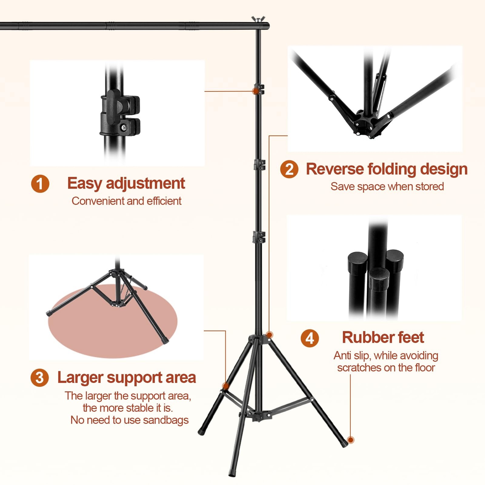 Qoolfoto Backdrop Stand 10x7ft(WxH), Photo Studio Adjustable Background Stand…