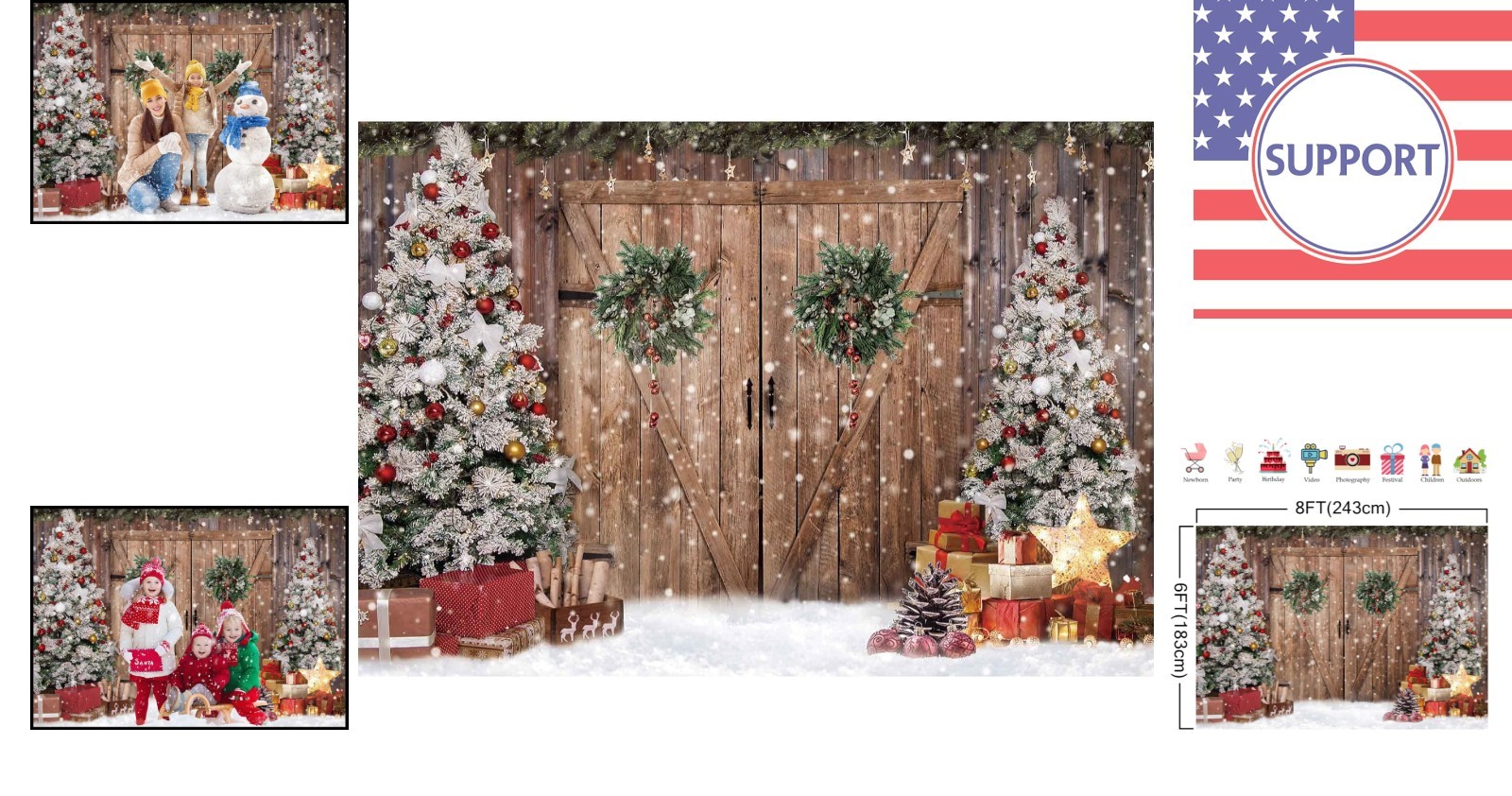 Easy-Care 8x6FT Holiday Backdrop – Polyester Winter Scene for Events & Photos