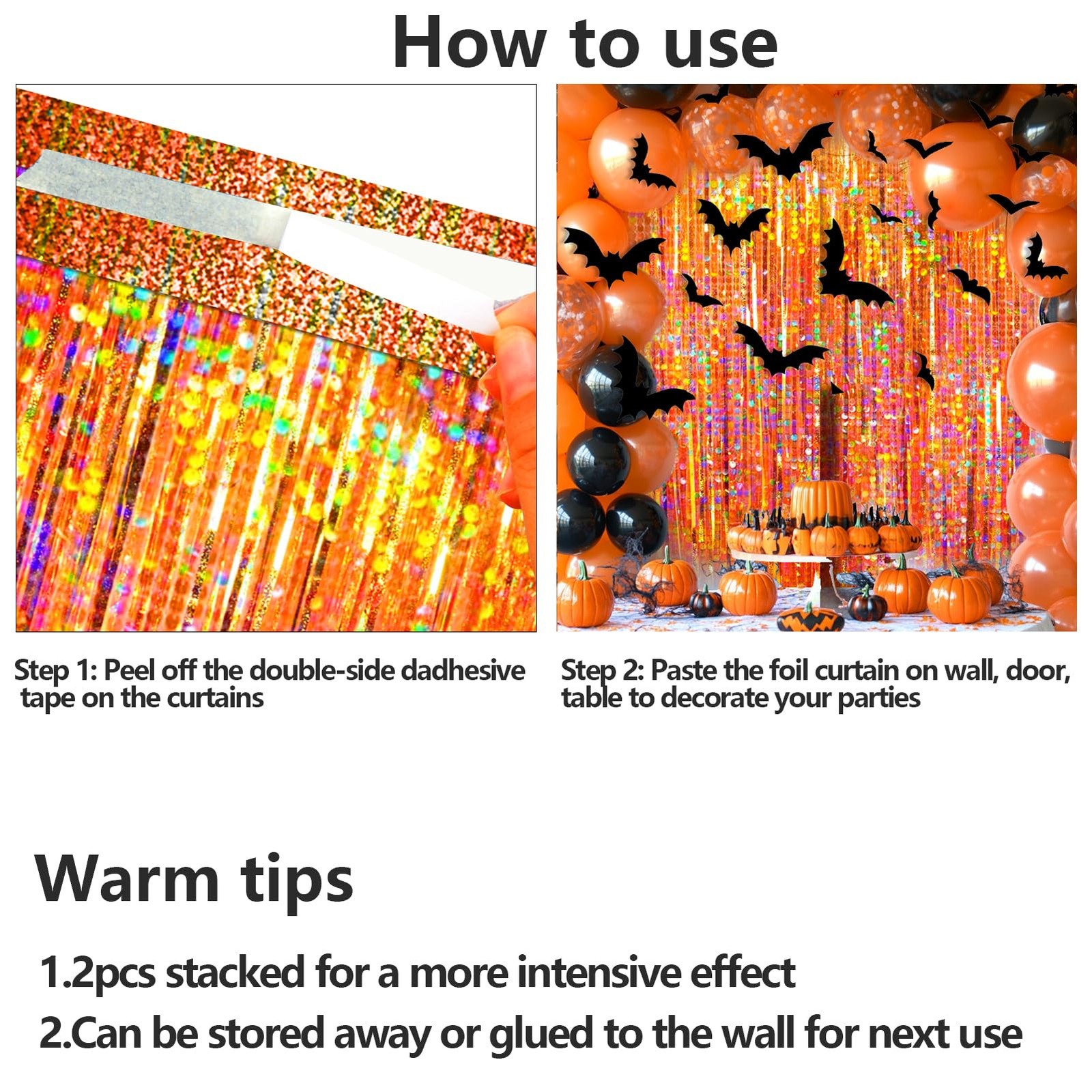 Orange Foil Fringe Curtain 4 Packs Glitter Metallic Tinsel Backdrop Party Decor