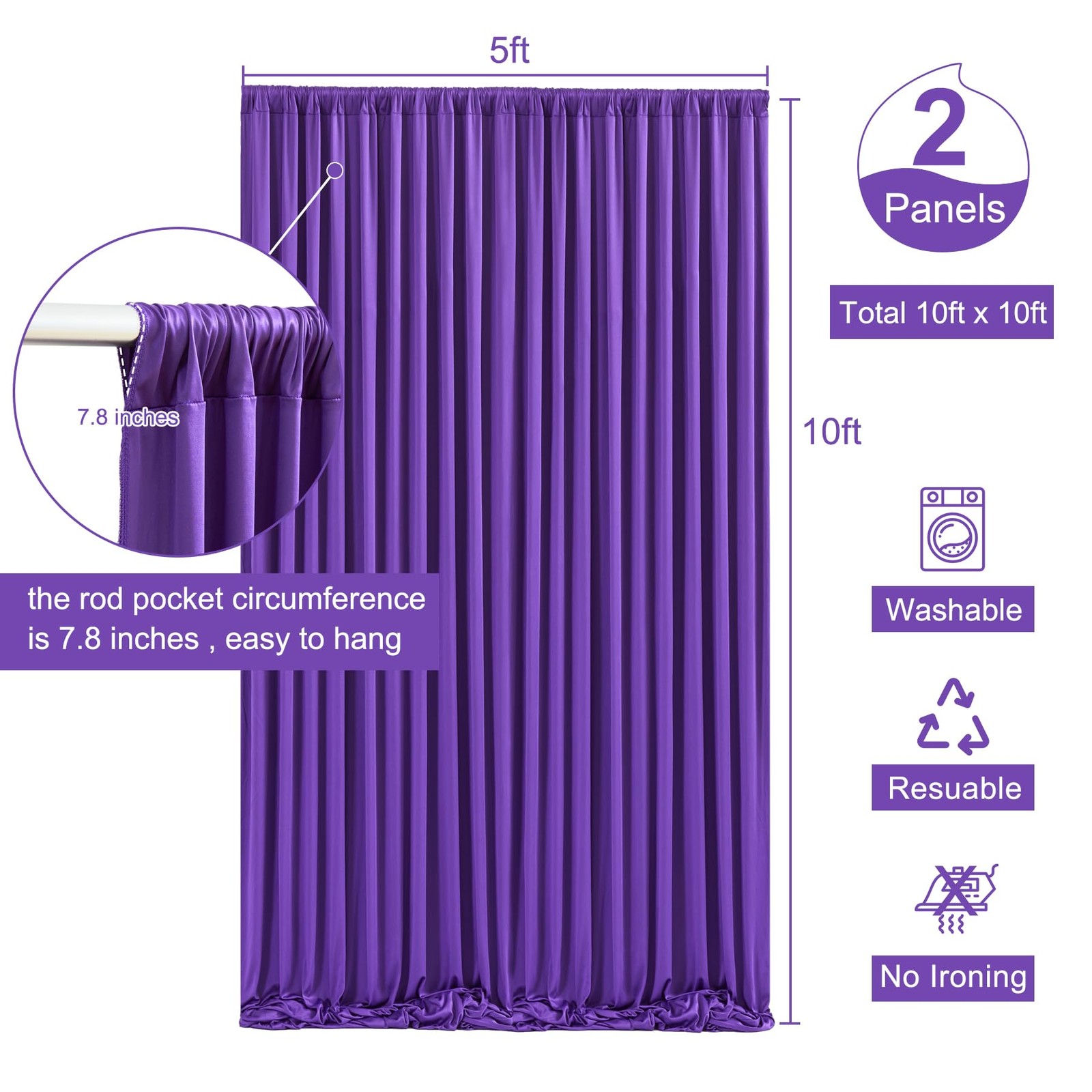 10ft x 10ft Purple Backdrop Curtain for Parties Purple Wrinkle Free Backdrop Dra