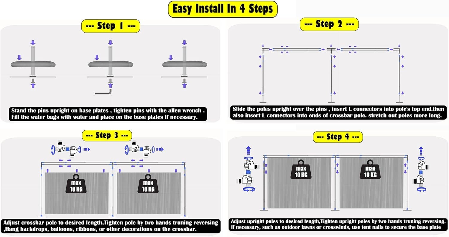 DOUBLE CROSSBAR ADJUSTABLE QUICK BACKDROP KIT 10FT x 20FT PIPE WITHOUT DRAPE