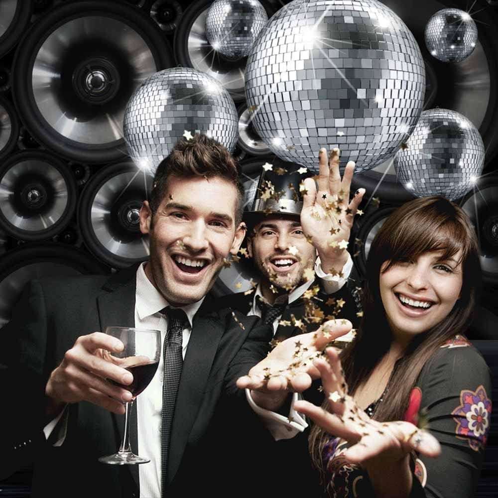 10x7ft Black Silver Discos Party Backdrop Retro Music Speaker Night Club Musi…