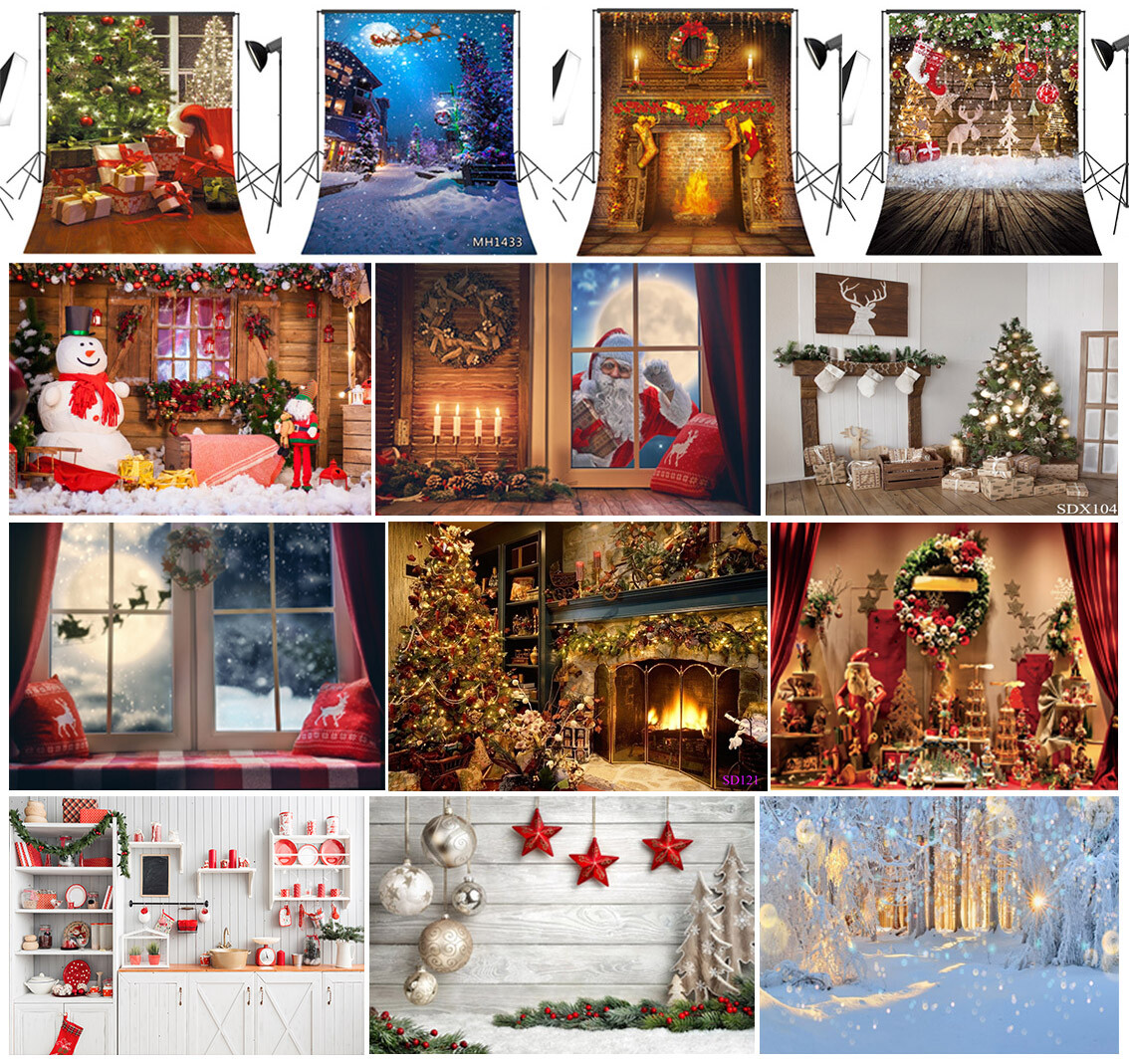 10X10FT 5X7FT XMAS Tree Fireplace Santa Wood Photo Background Vinyl Backdrop