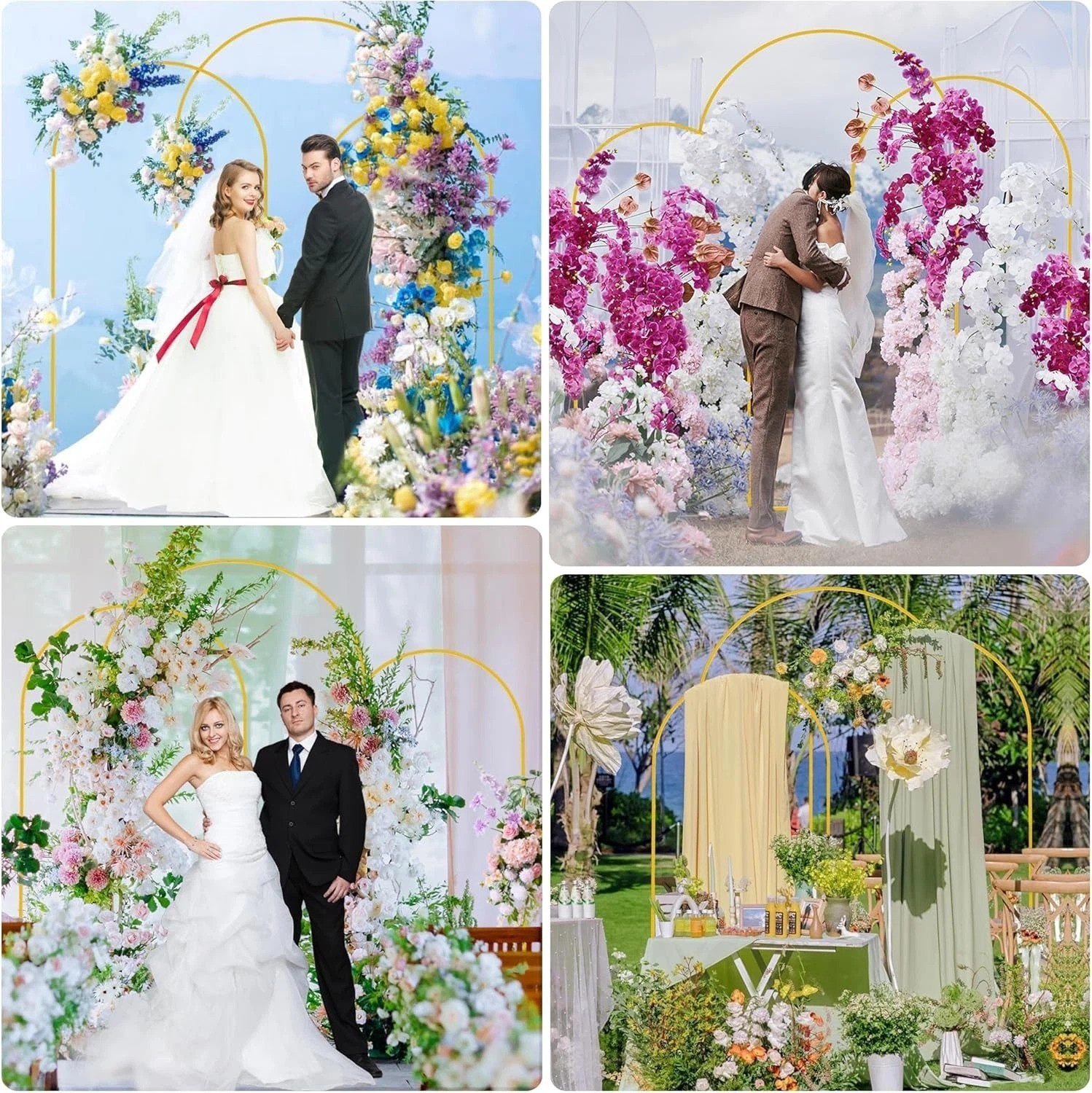 Metal Arch Backdrop Stand Set of 3 7.2FT, 6.6FT, 6FT Gold Arched Frame for We…