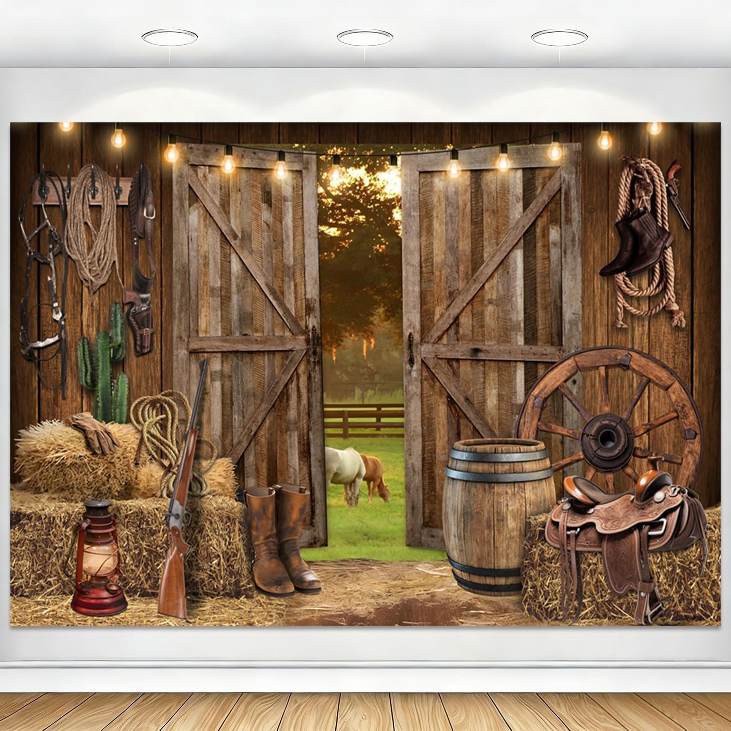 7X5Ft Western Backdrop for Photoshoot, Cowboy Wild West Rustic Barn Western Them