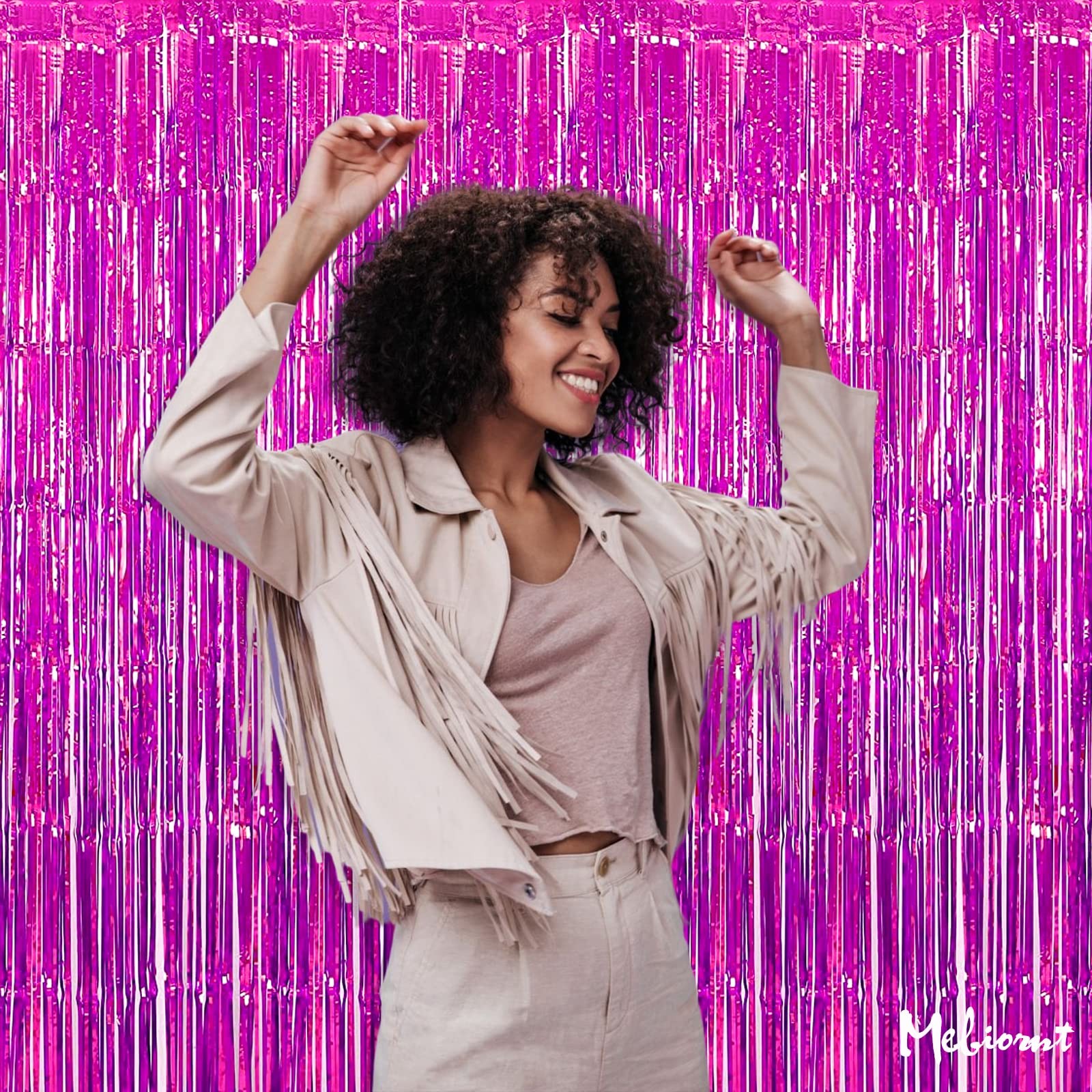 4 PK Fuchsia Fringe Curtain Backdrop 3.2×9.8 Ft Metallic Tinsel Streamers
