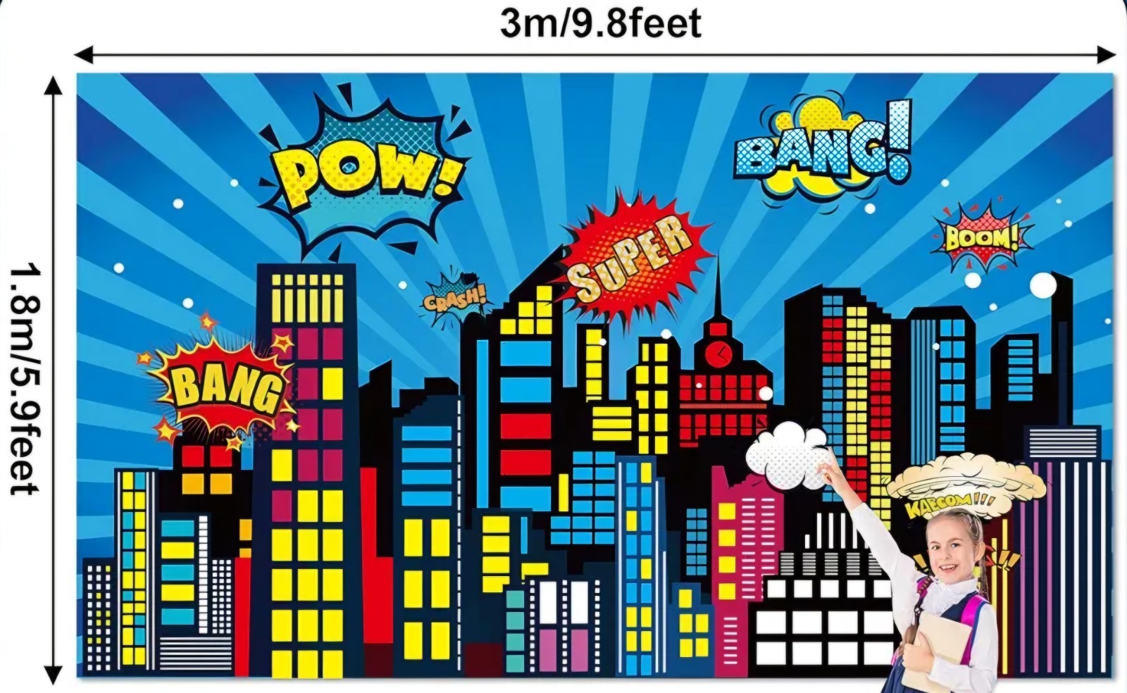 Super Hero City Skyscraper Backdrop Background 10 x 6 Ft Party Photo Decoration