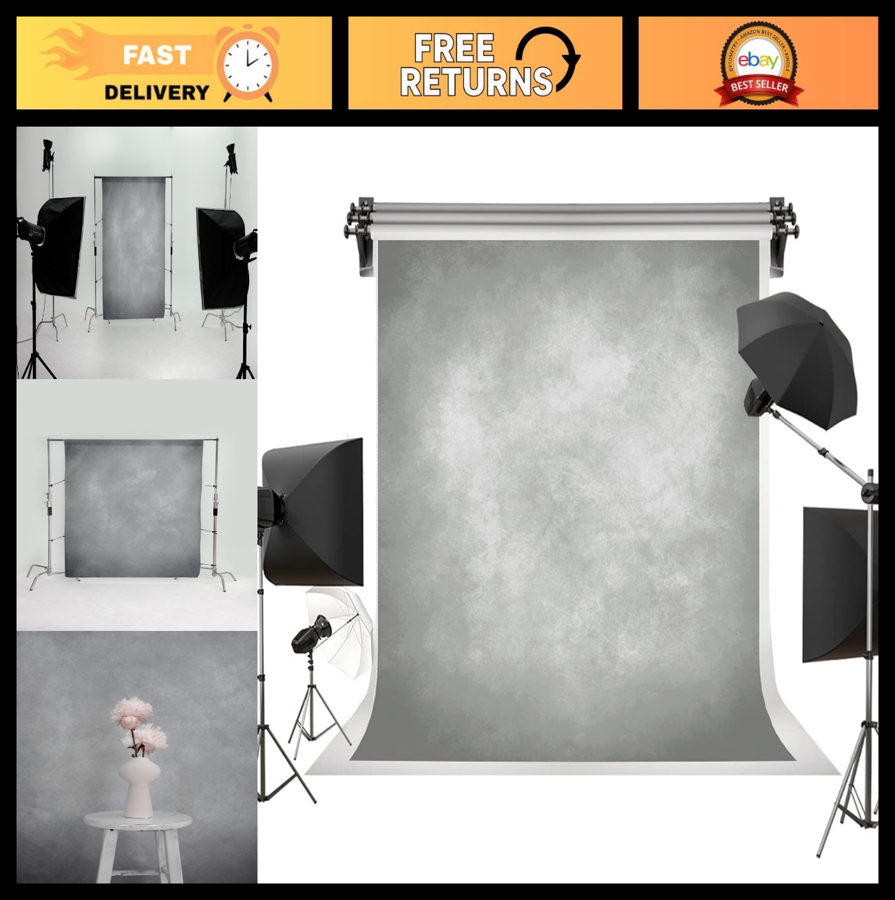 5x7ft Light Grey Abstract Photography Backdrop – Professional Studio Backgrounds