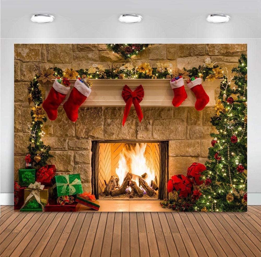 7x5Ft Christmas Photography Backdrop Fireplace Photography Background for Studio
