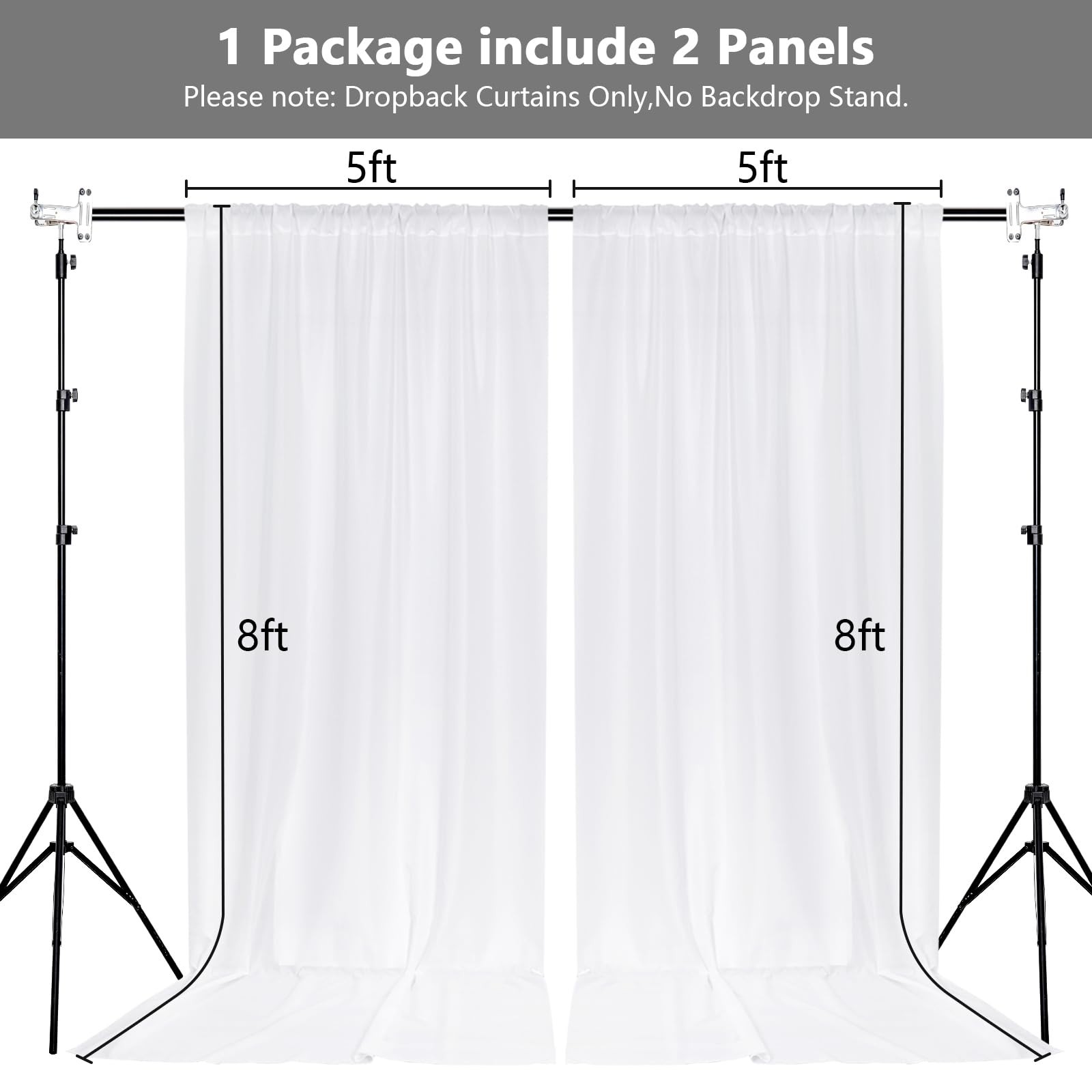 2 Panels 5 x 8 Ft White Backdrop Curtains Rod Pocket Fabric Drapes Panels
