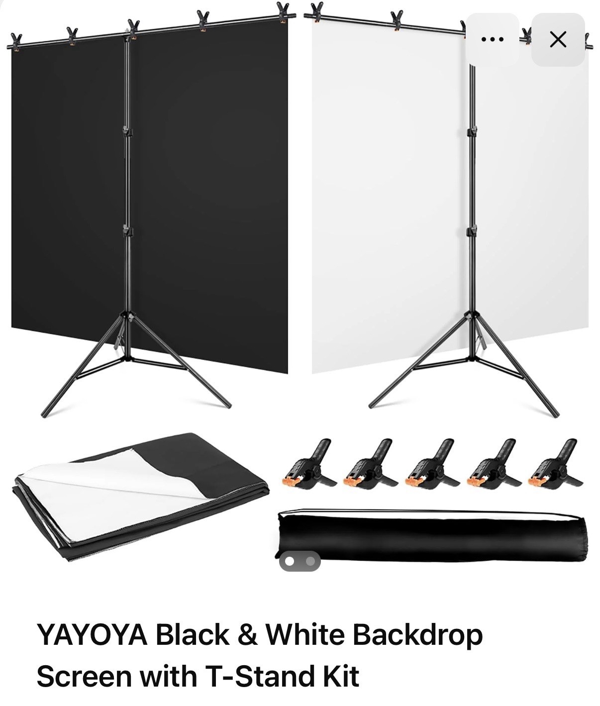YAYOYA Black & White (Reversible) Photography Backdrop Kit with T-Stand
