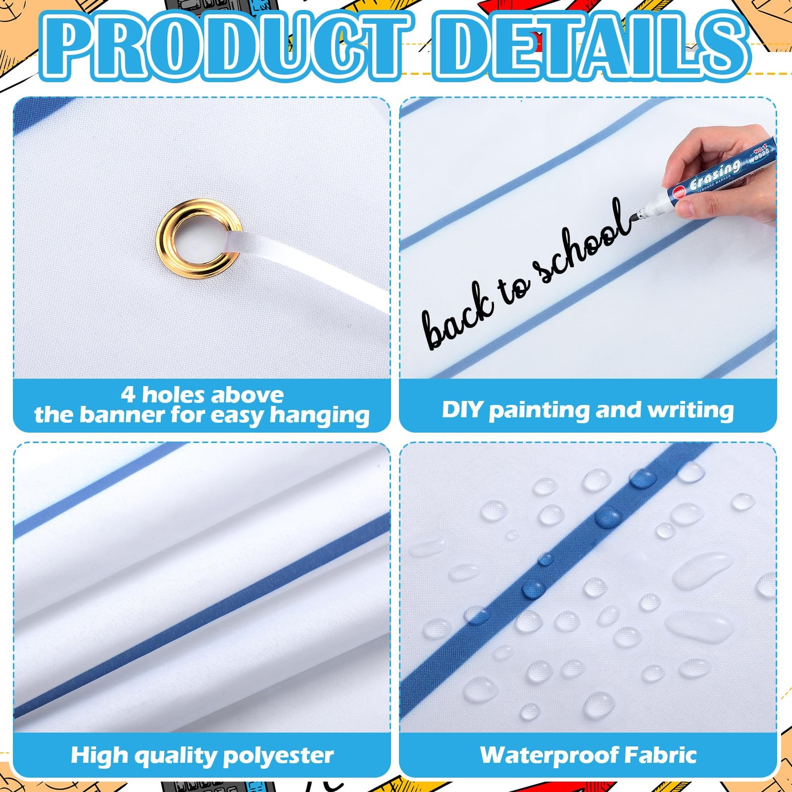 5.9×3.9 Ft School Notebook Paper Backdrop Welcome First Day Classroom Decor