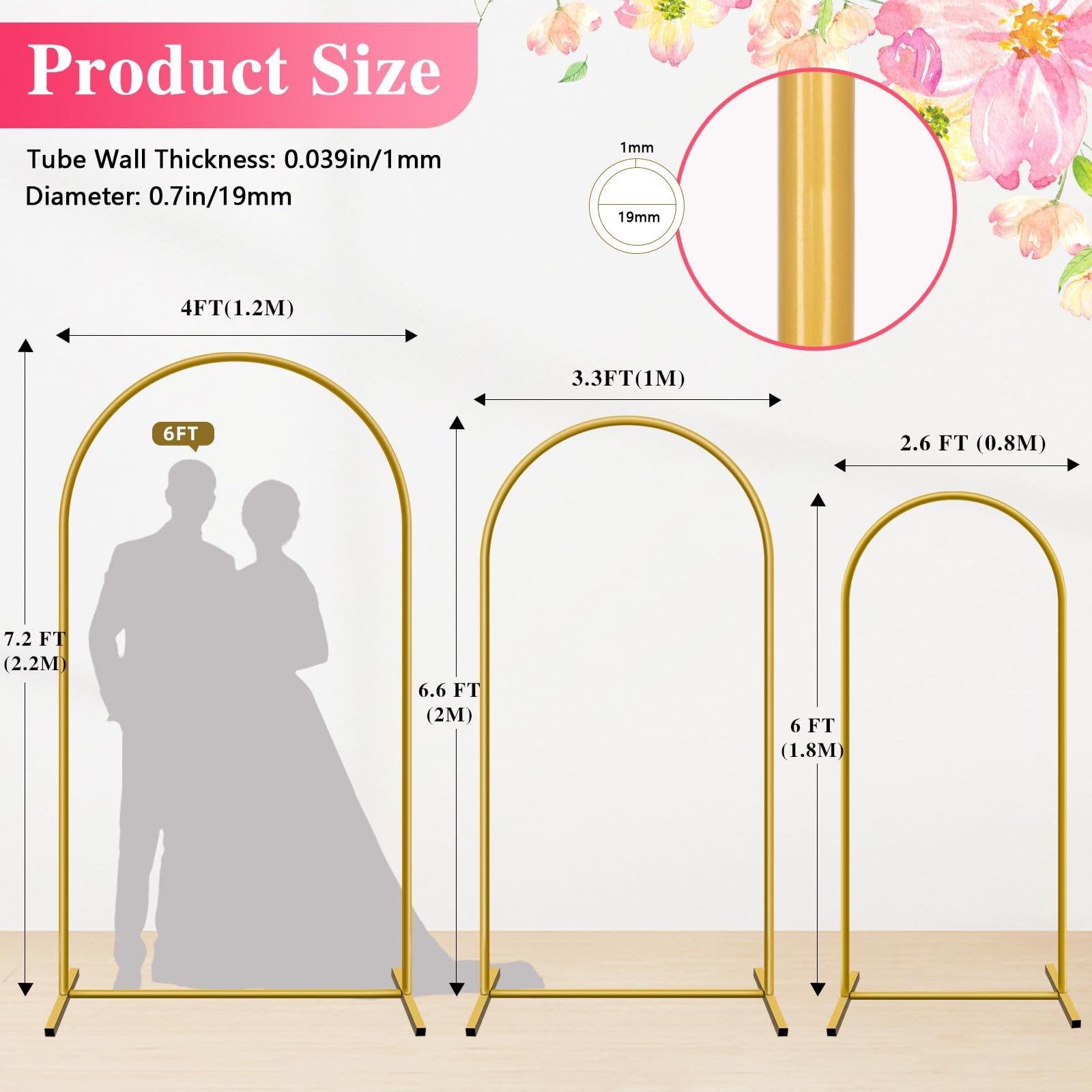 Metal Arch Backdrop Stand, Set of 3 (6/6.6/7.2 ft) Wedding Arched Frame with …
