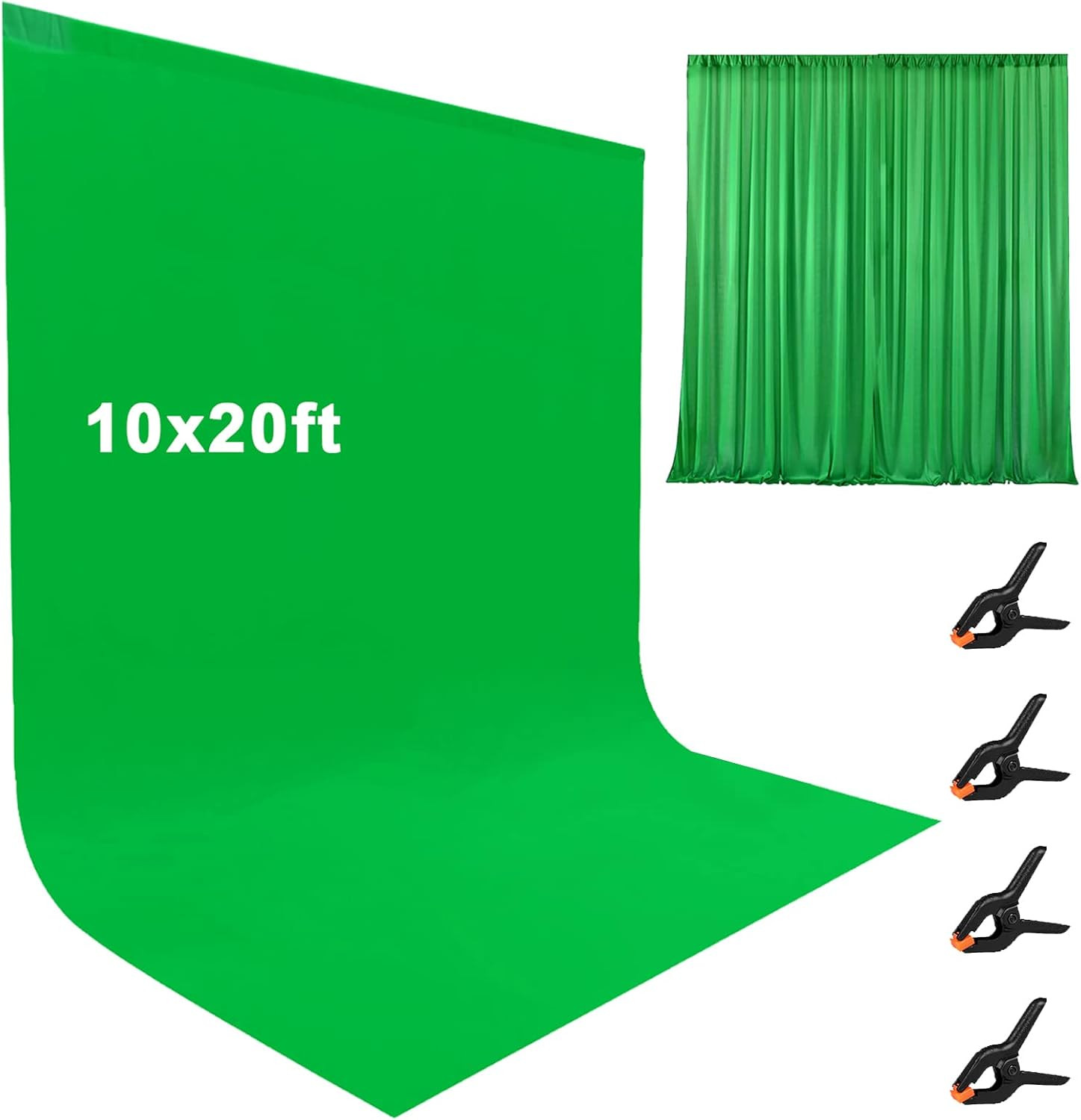 10X20ft Large Green Screen Backdrop for Photography, Two Rod Pocket Chromakey C