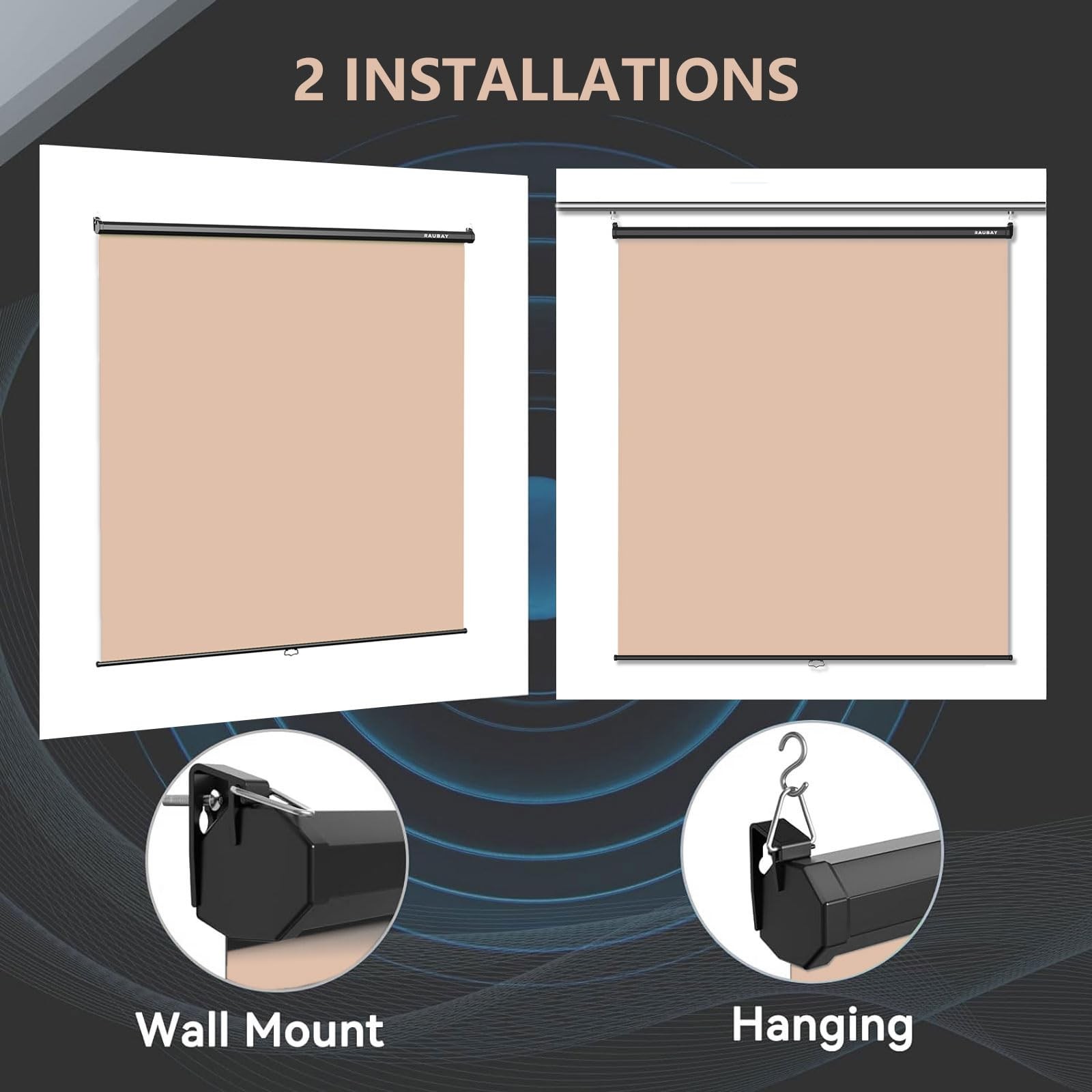 RAUBAY Retractable Pull Down Beige Screen Wider(78.7 x 86.6in),