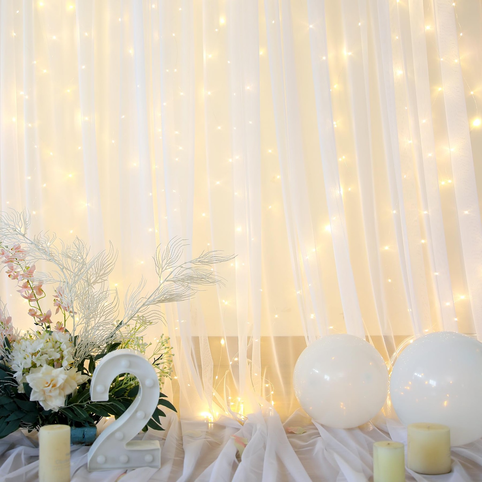 White Tulle Backdrop Curtain with 10 ft X 8 ft(2 Panels 5ft X 8ft),